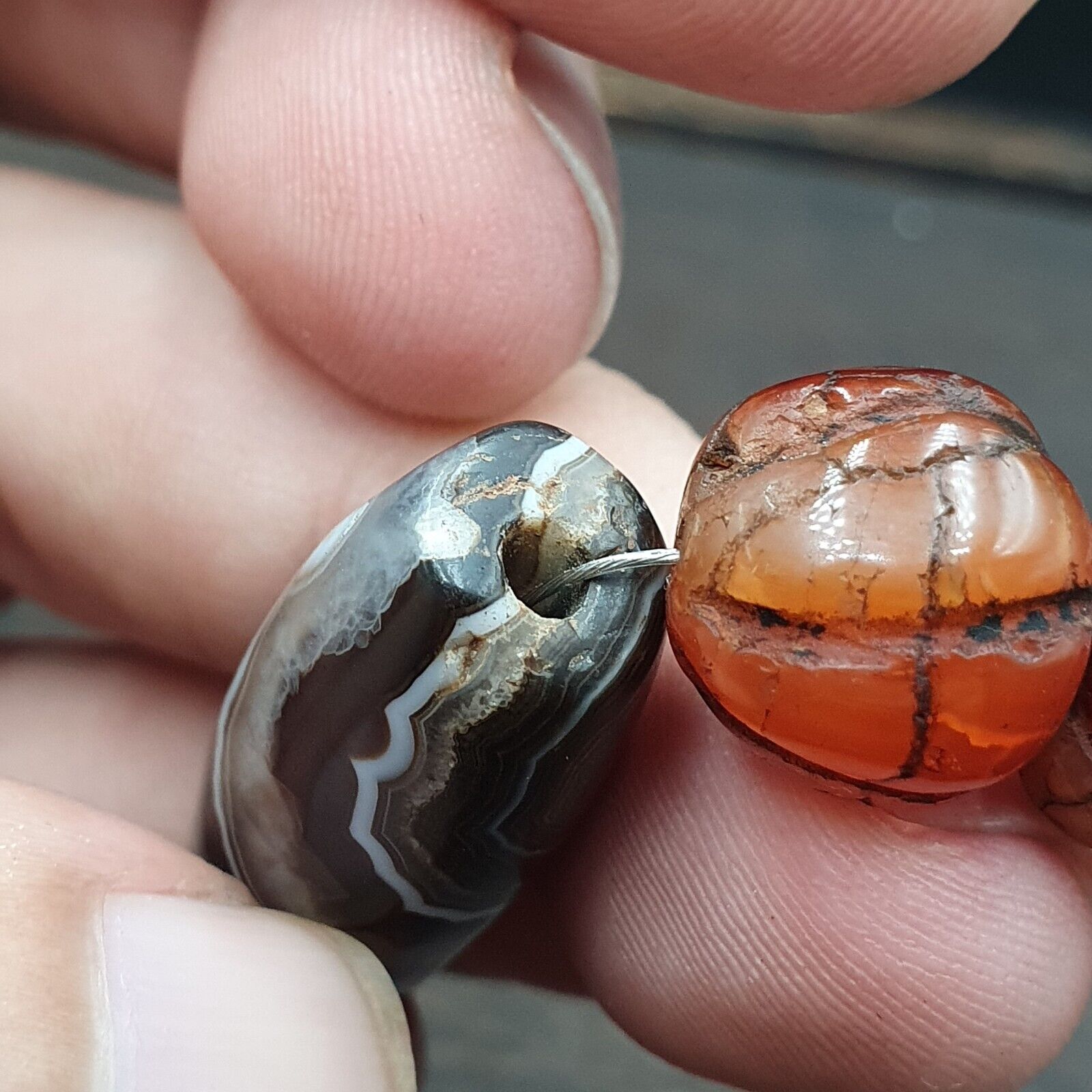 Antique Sulemani Agate Melon Shape Carnelian Beads Bracelet AGT-41