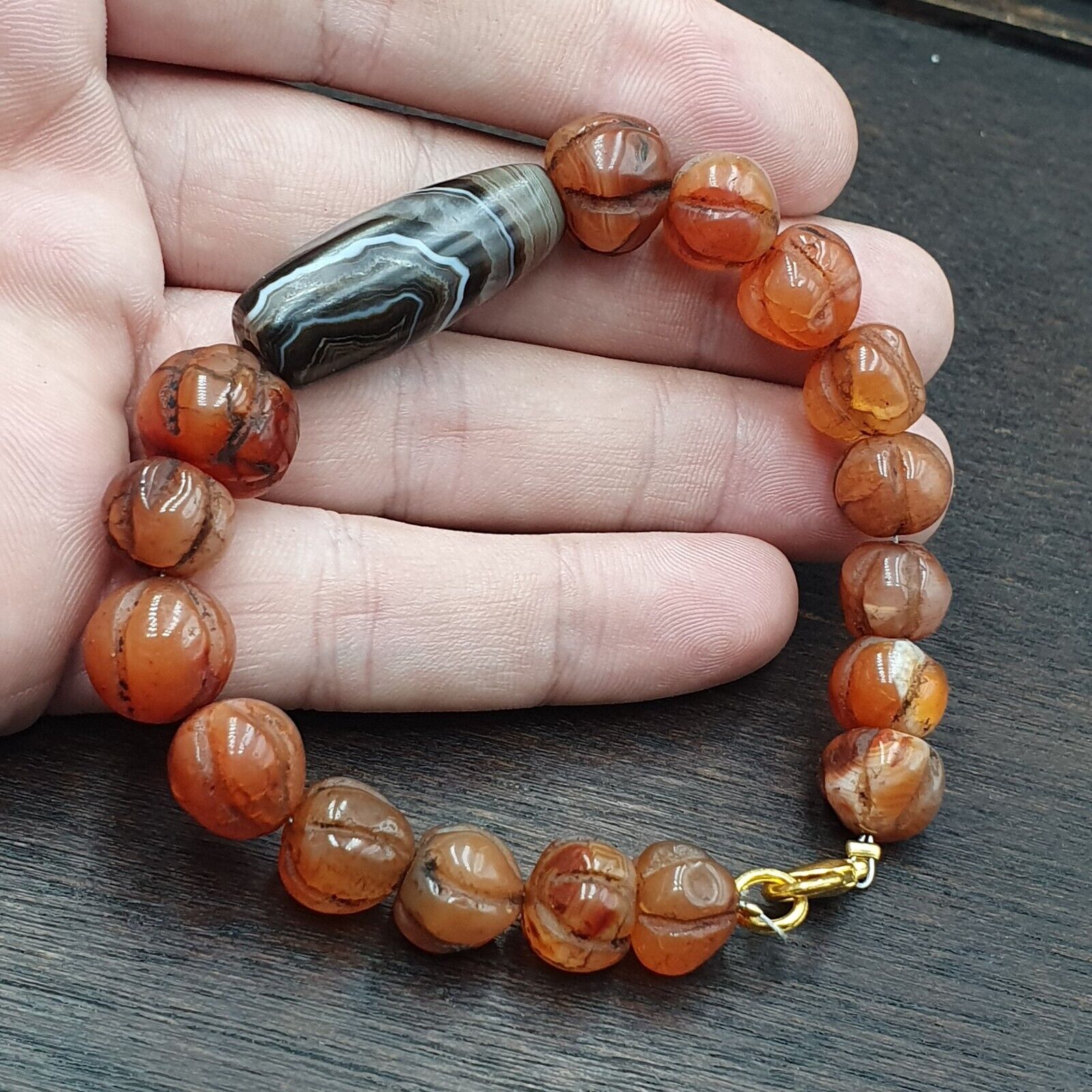 Antique Sulemani Agate Melon Shape Carnelian Beads Bracelet AGT-41
