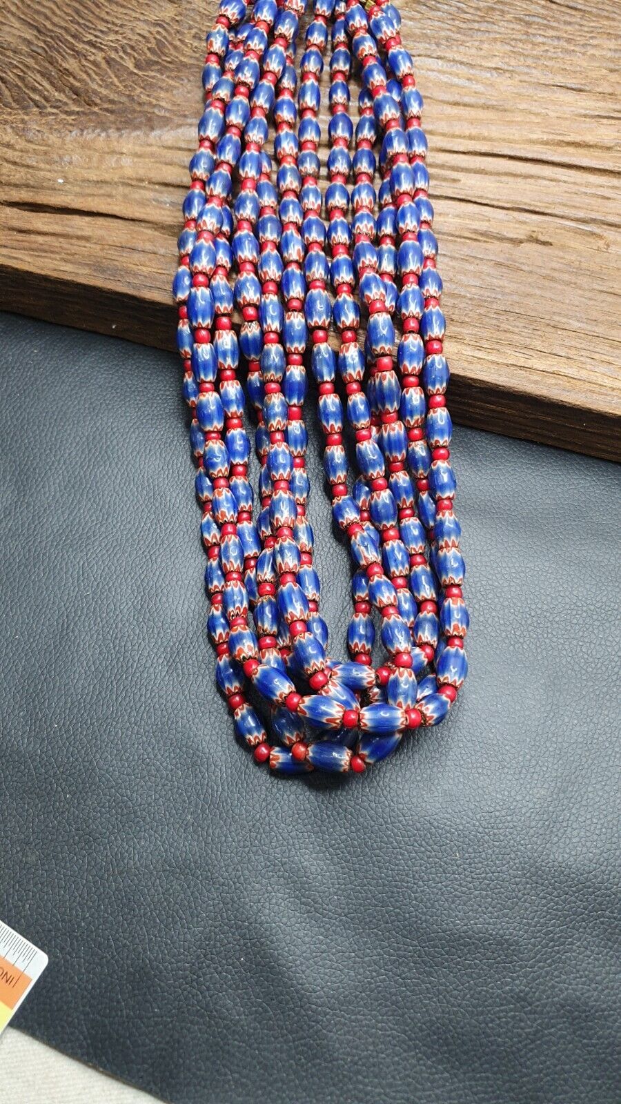 Antique Venetian White Heart And Blue Chevron Trade Beads Necklace