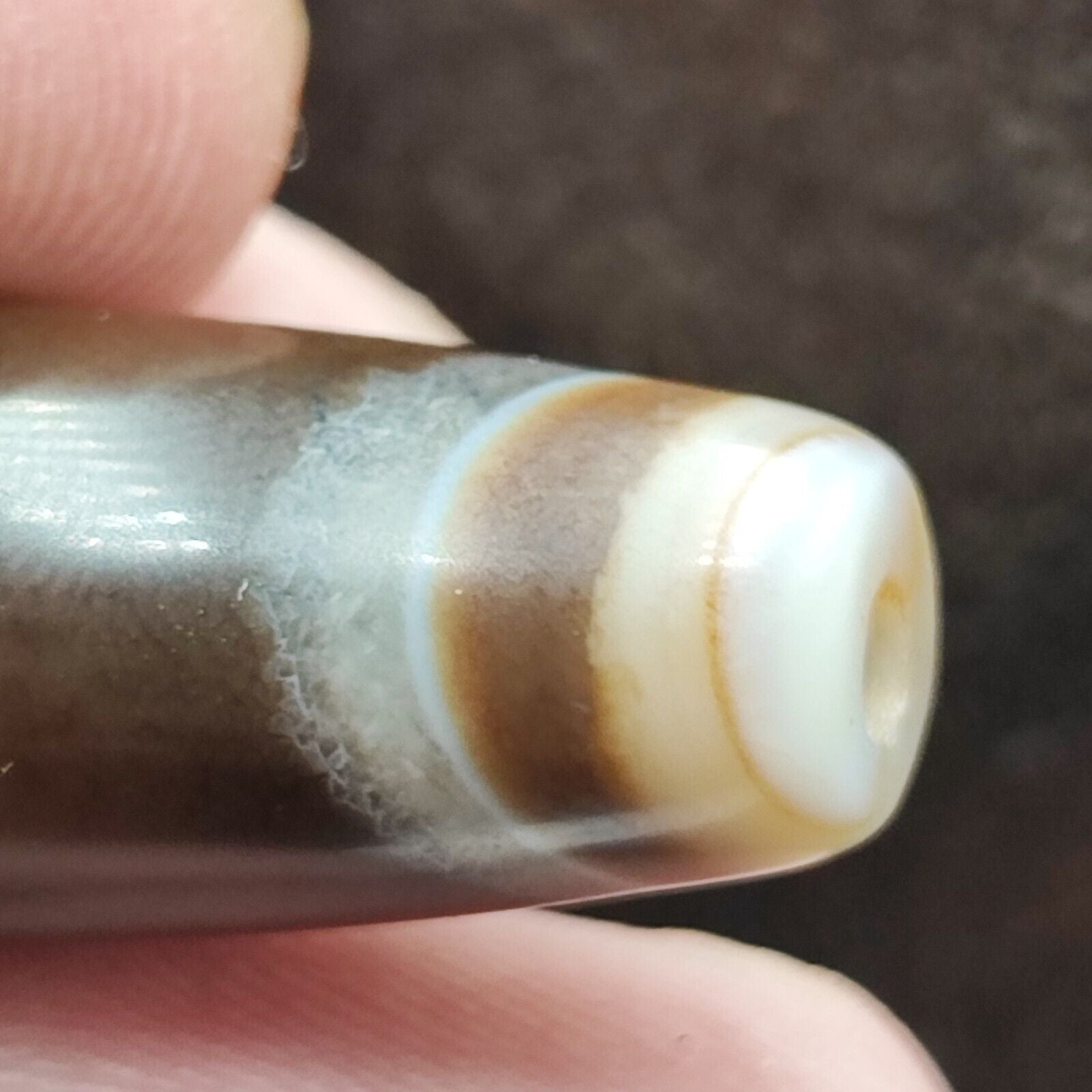 Vintage Old Yemeni Crystal in Agate Natural Eye Rare pattern Bead  YM-3