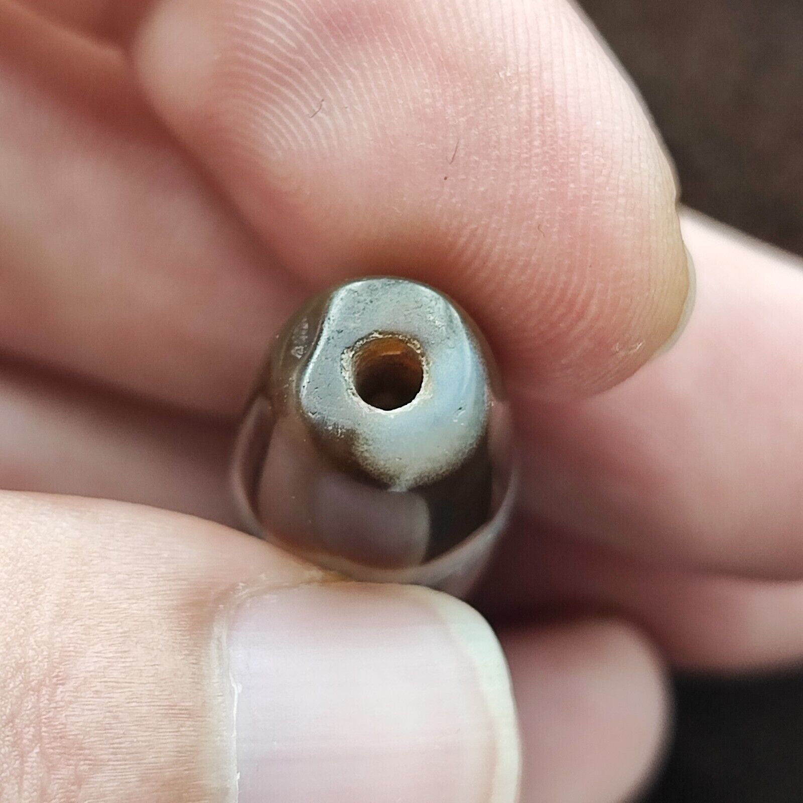 Vintage Old Yemeni Crystal in Agate Natural Eye Rare pattern Bead  YM-3