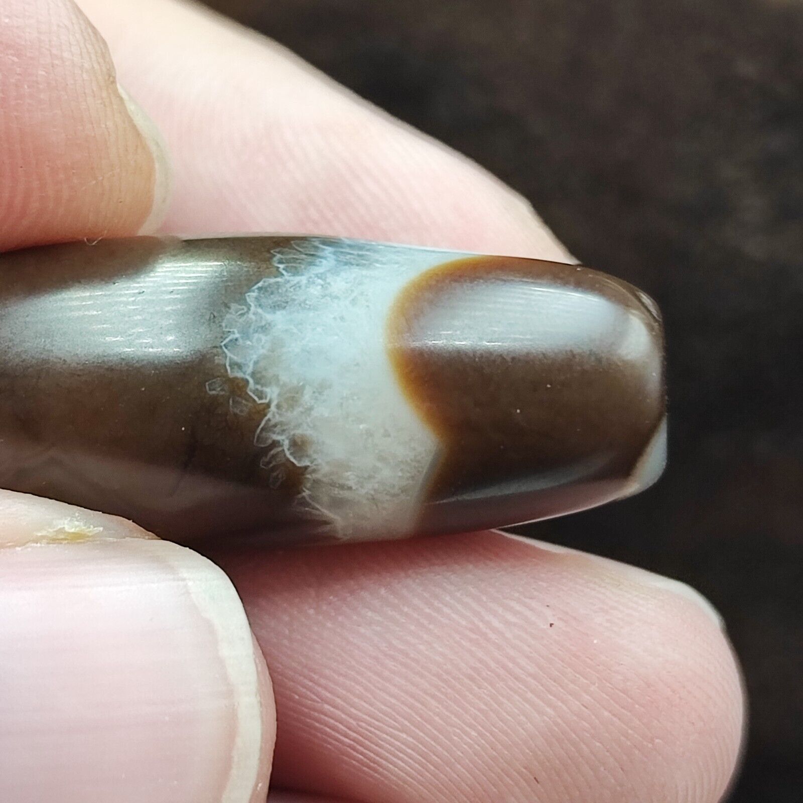 Vintage Old Yemeni Crystal in Agate Natural Eye Rare pattern Bead  YM-3