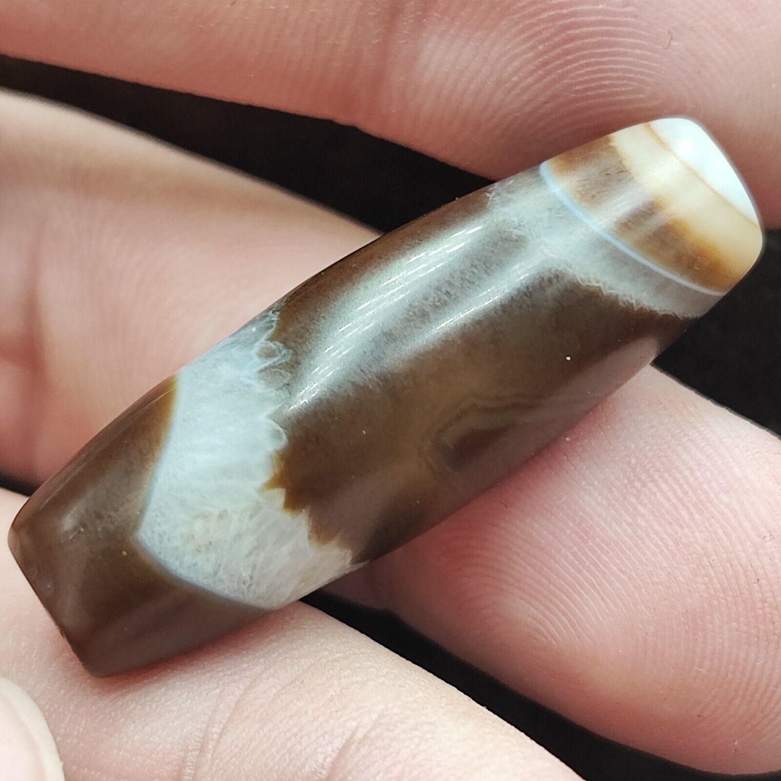 Vintage Old Yemeni Crystal in Agate Natural Eye Rare pattern Bead  YM-3