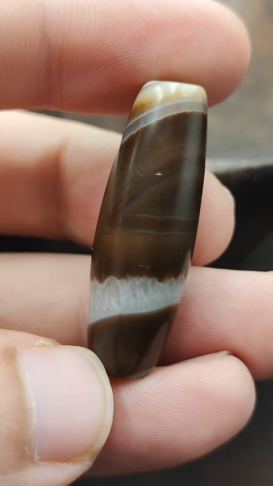 Vintage Old Yemeni Crystal in Agate Natural Eye Rare pattern Bead  YM-3