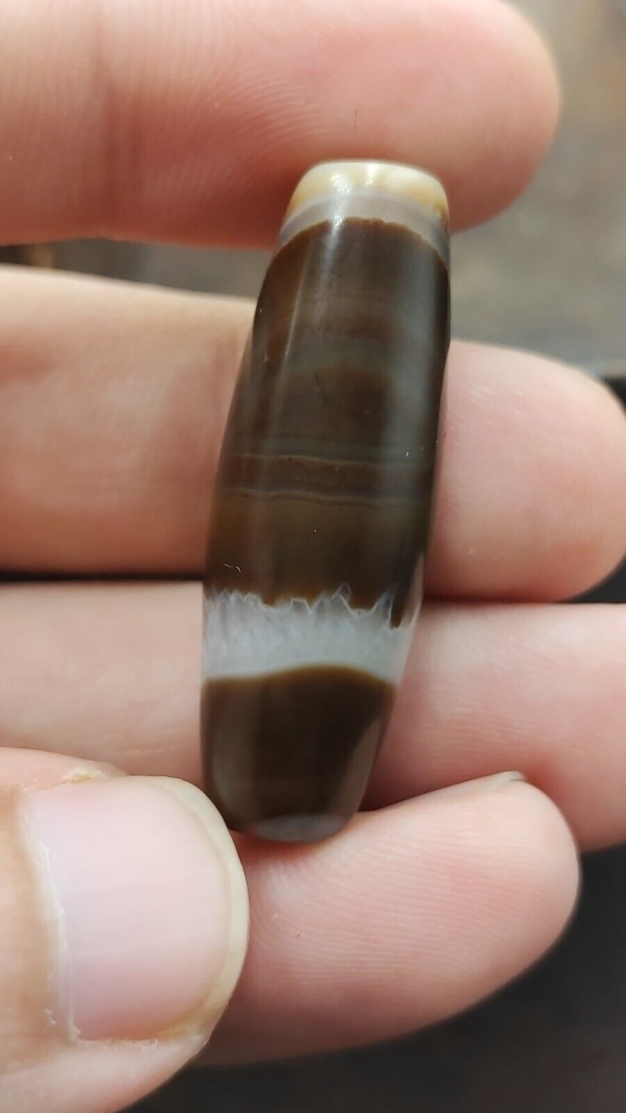 Vintage Old Yemeni Crystal in Agate Natural Eye Rare pattern Bead  YM-3
