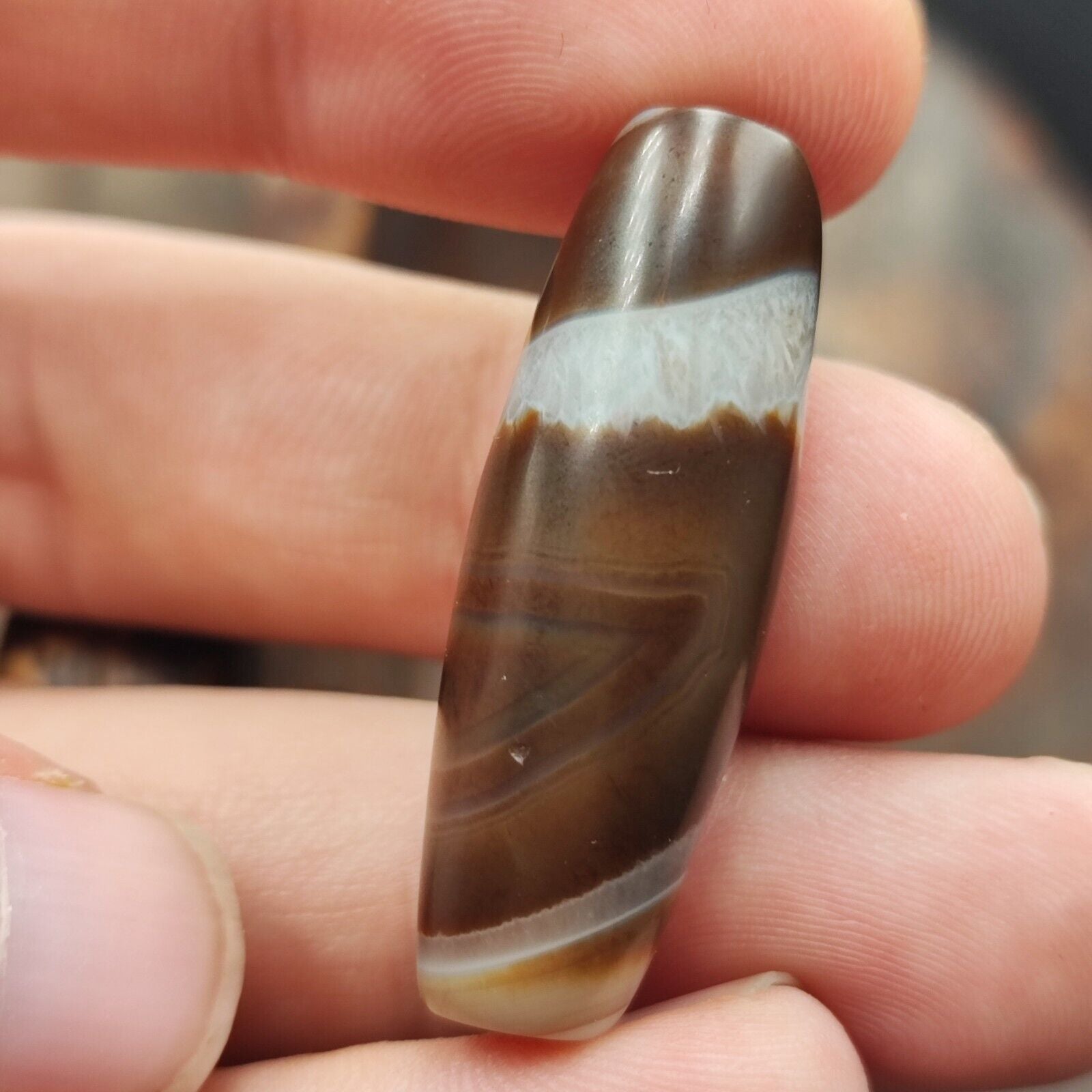 Vintage Old Yemeni Crystal in Agate Natural Eye Rare pattern Bead  YM-3