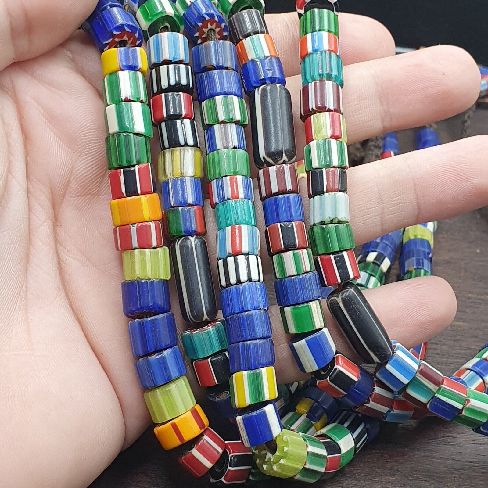 Vintage Venetian Style Chevron Trade Beads Necklace