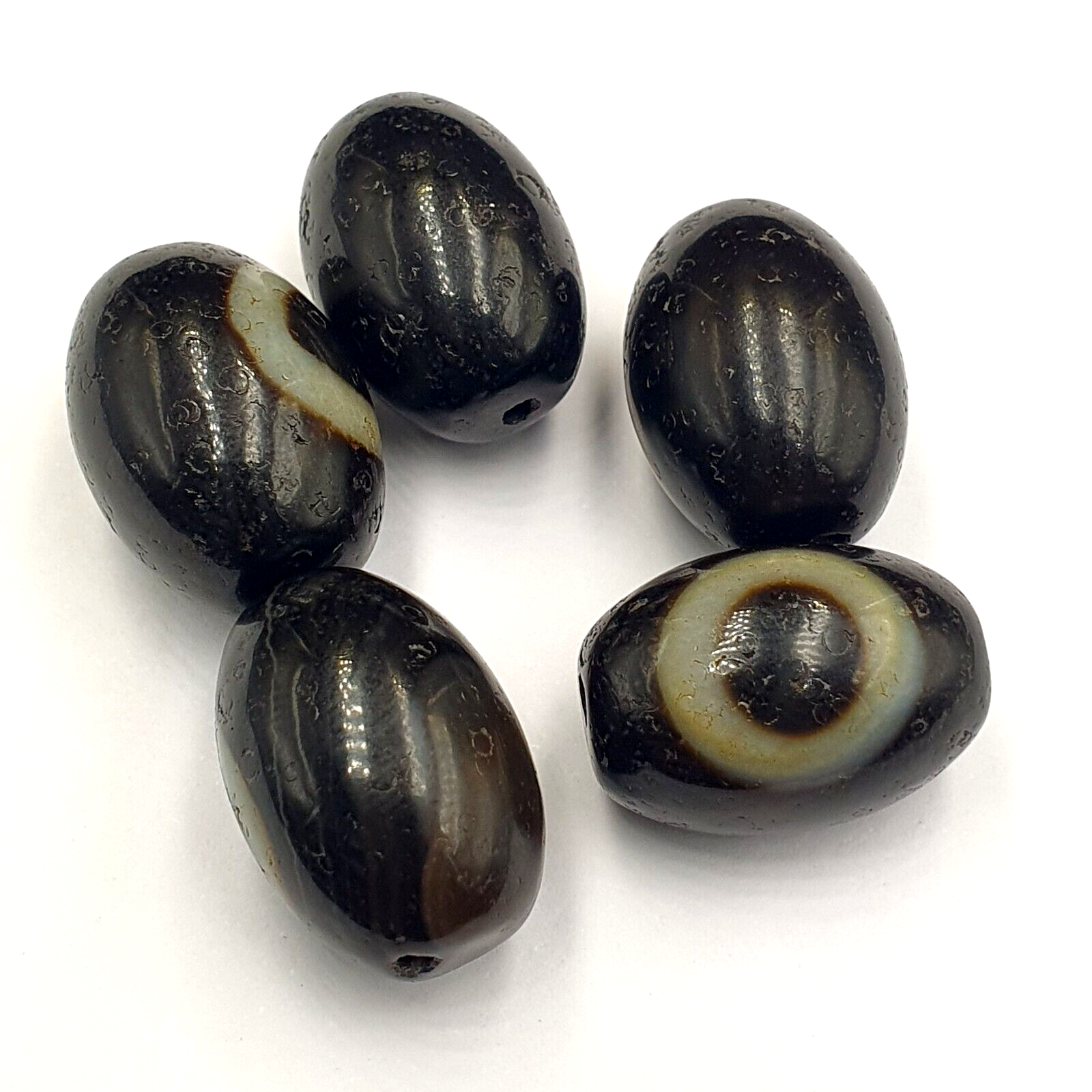 Lot 5 Old Antique Himalayan Tibetan Dragon 1 Eye Dzi Amulet Bead #MY5