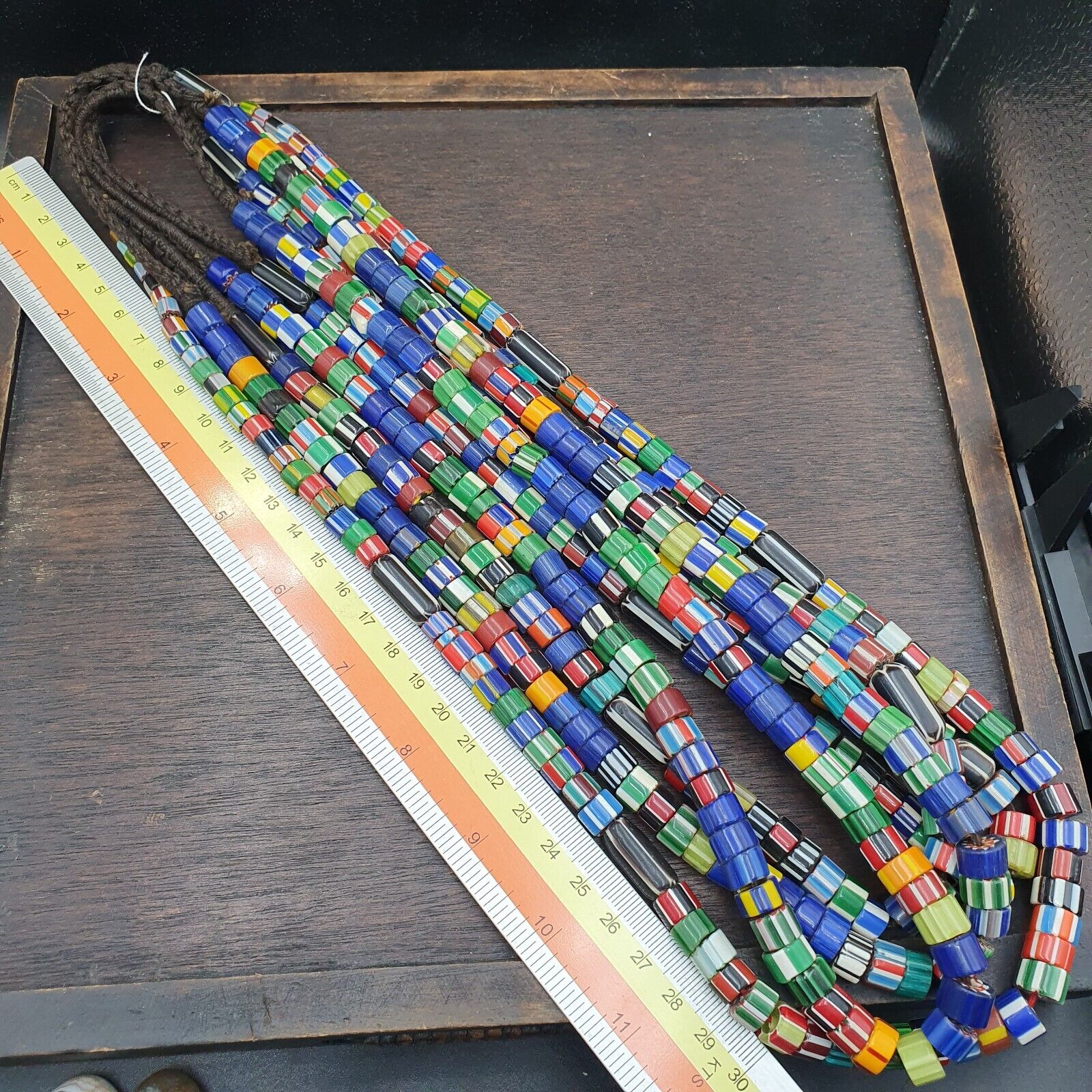 Vintage Venetian Style Chevron Trade Beads Necklace