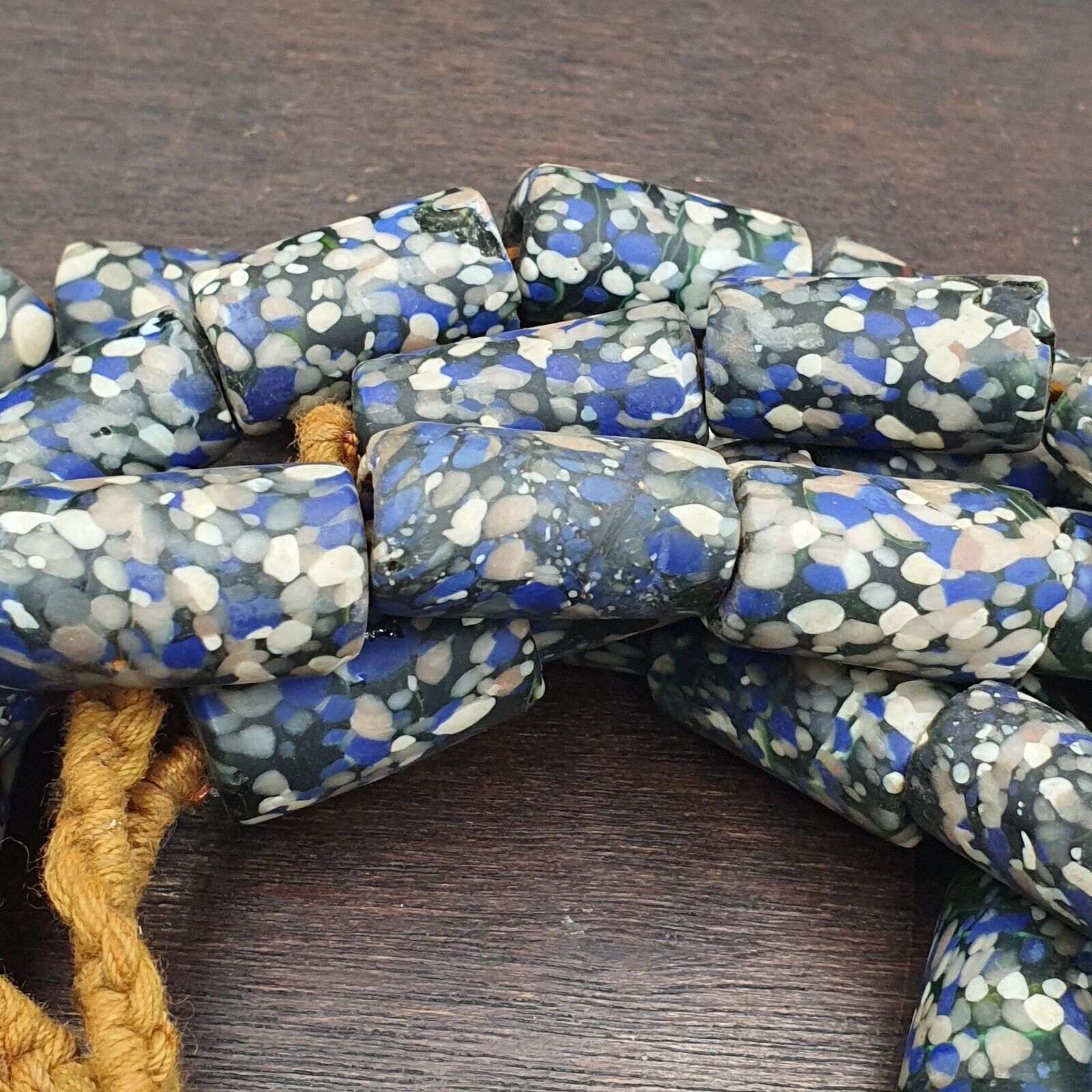 Vintage Blue, white ART Fancy GLASS beads necklace