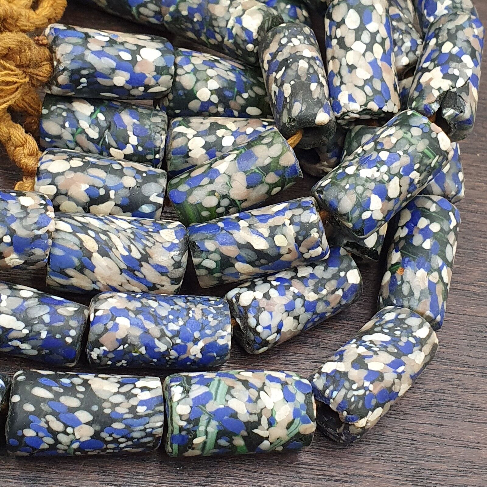 Vintage Blue, white ART Fancy GLASS beads necklace