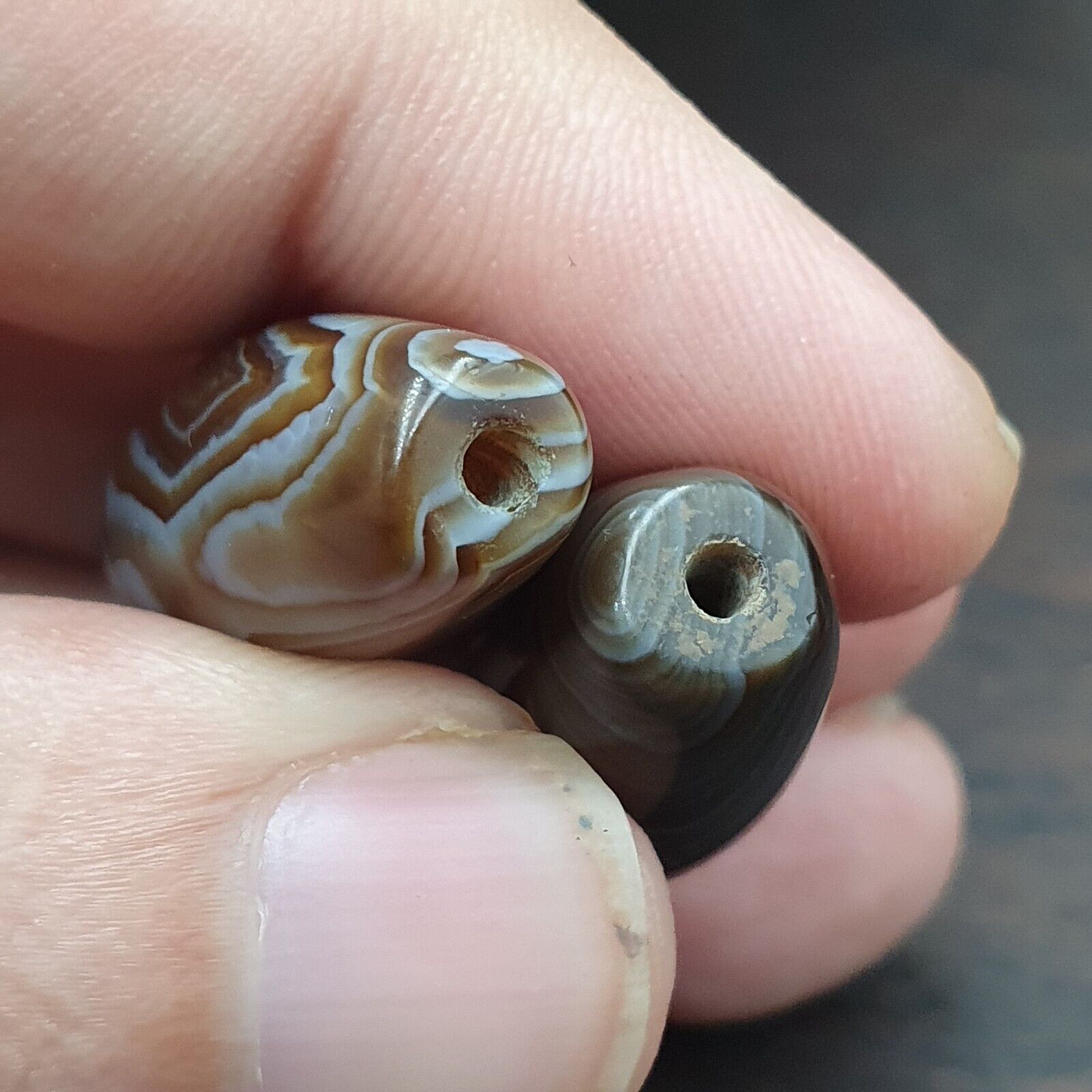 Lot 2 Himalayan indo Tibetan Eye Agate Black Agate Beads Soleimani Agate Beads