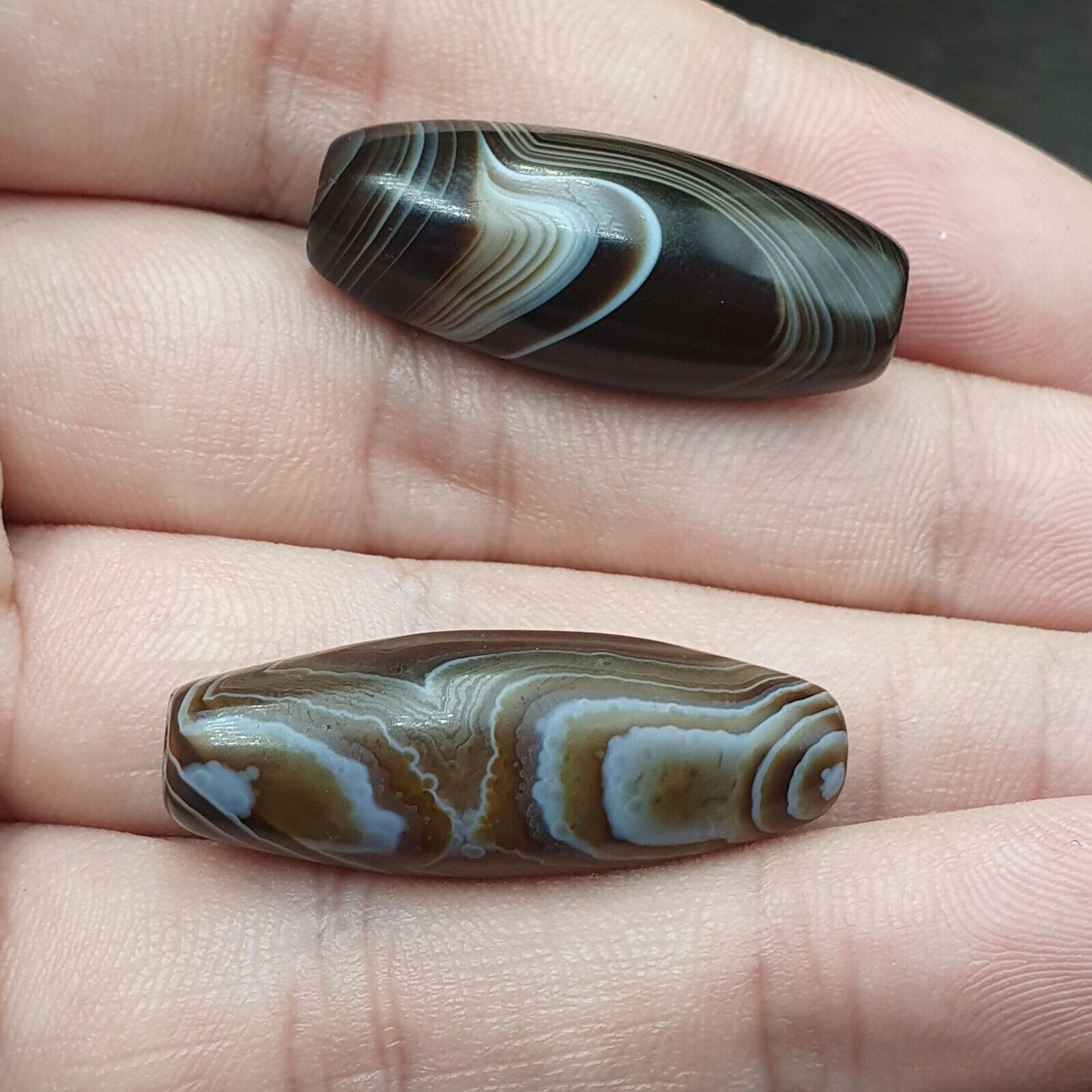 Lot 2 Himalayan indo Tibetan Eye Agate Black Agate Beads Soleimani Agate Beads