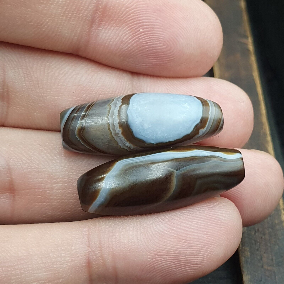Lot 2 Himalayan Crystal Eye Agate Black Agate Beads Soleimani Agate Beads #23