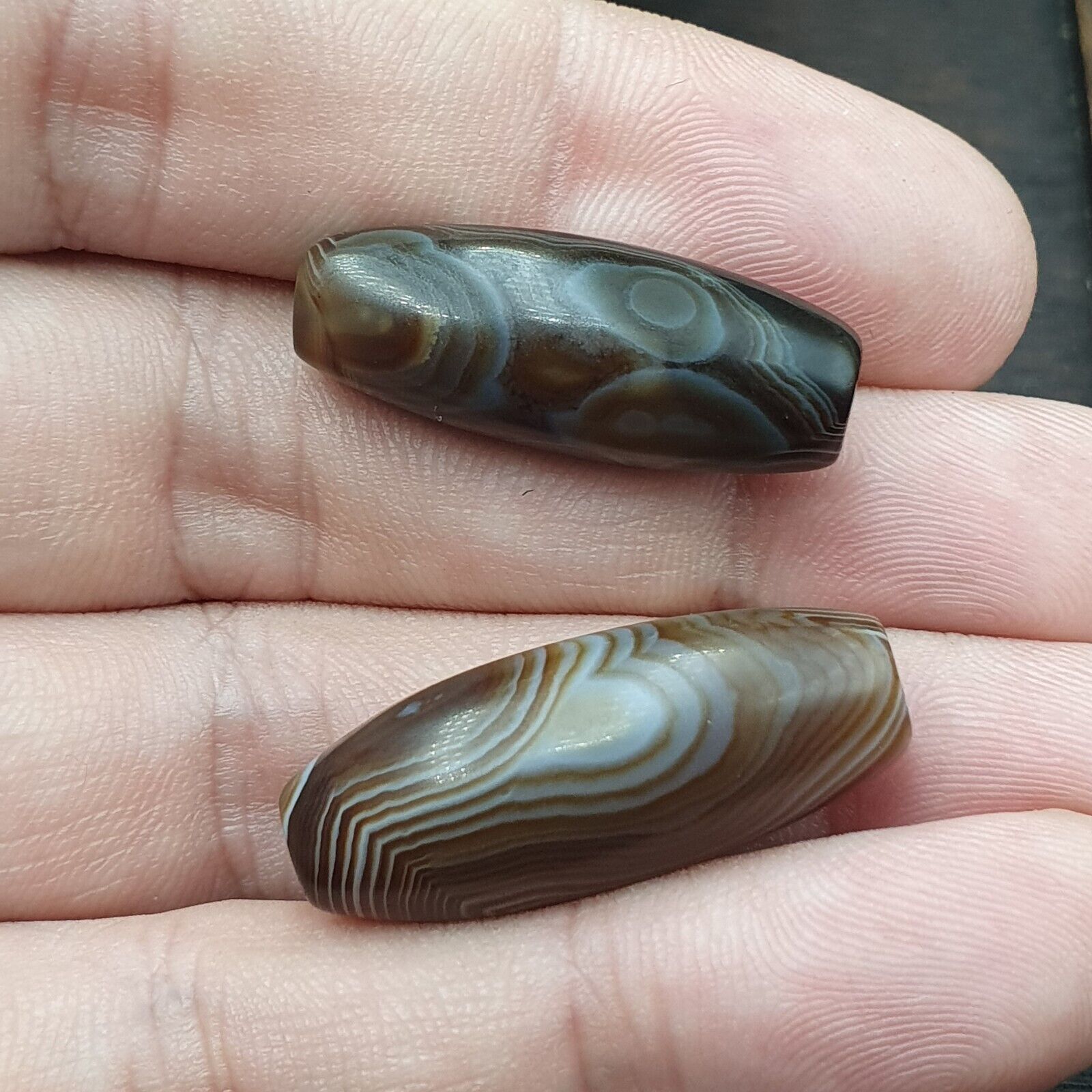 Lot 2 Himalayan Eye Agate Black Agate Beads Soleimani Agate Beads