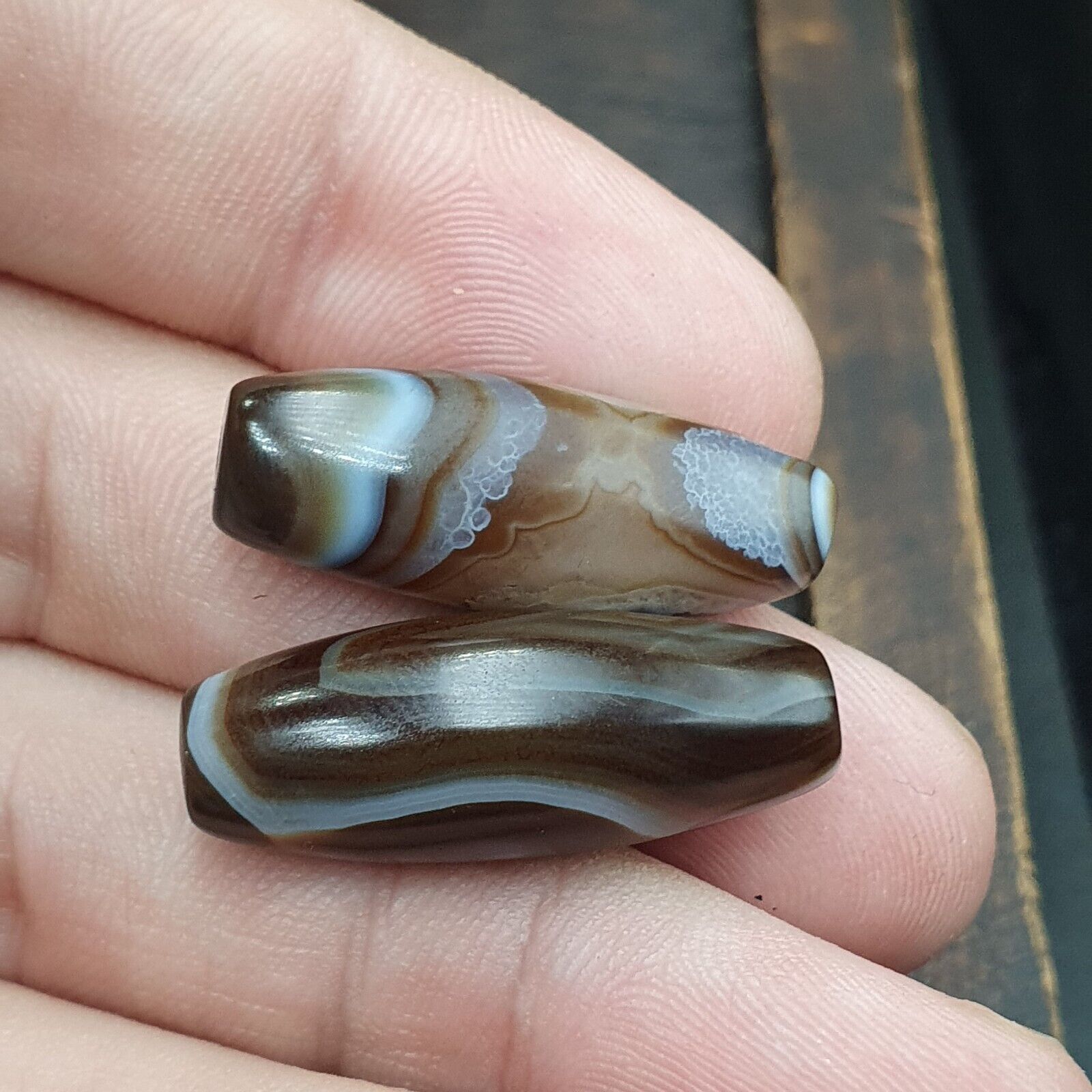 Lot 2 Himalayan Crystal Eye Agate Black Agate Beads Soleimani Agate Beads #23