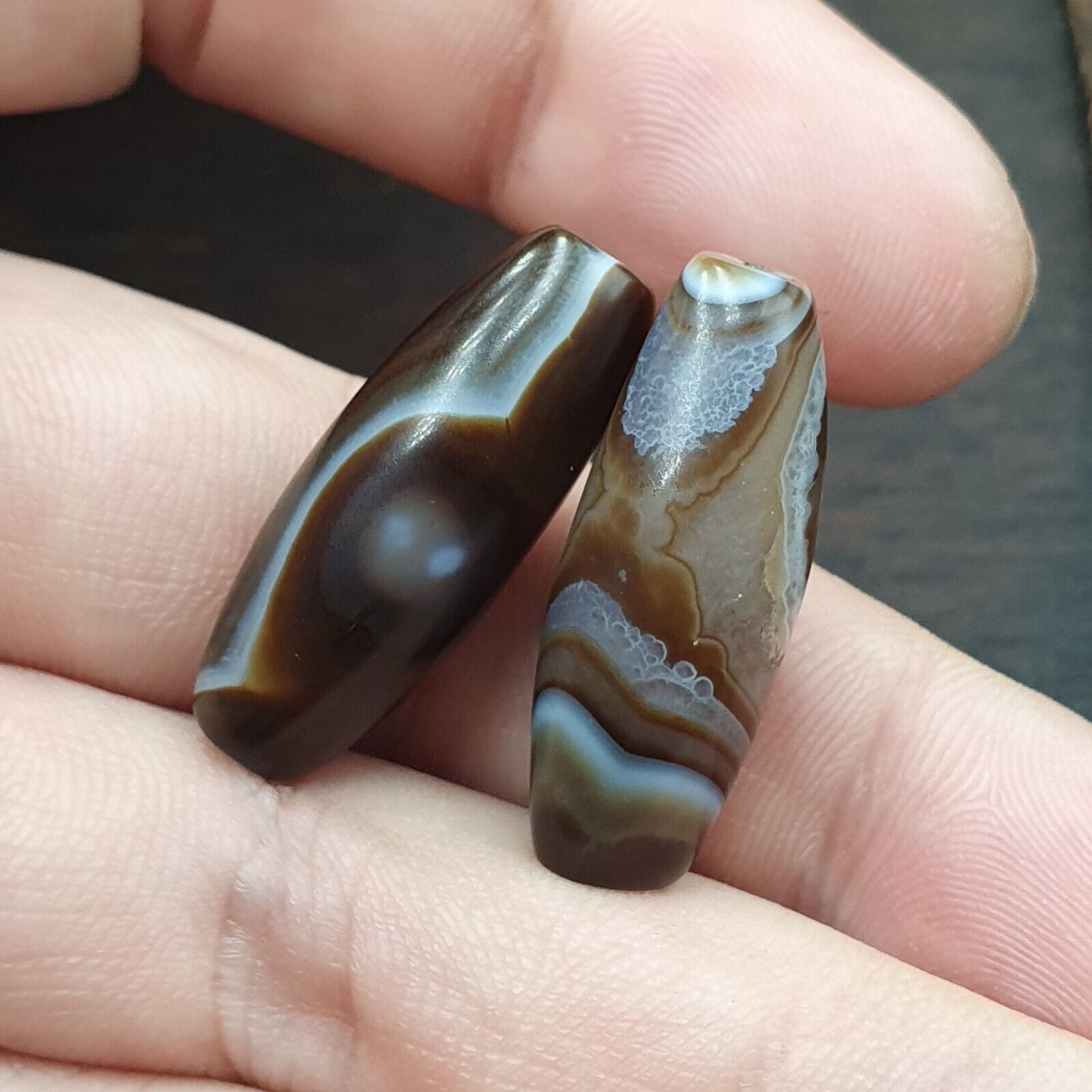 Lot 2 Himalayan Crystal Eye Agate Black Agate Beads Soleimani Agate Beads #23