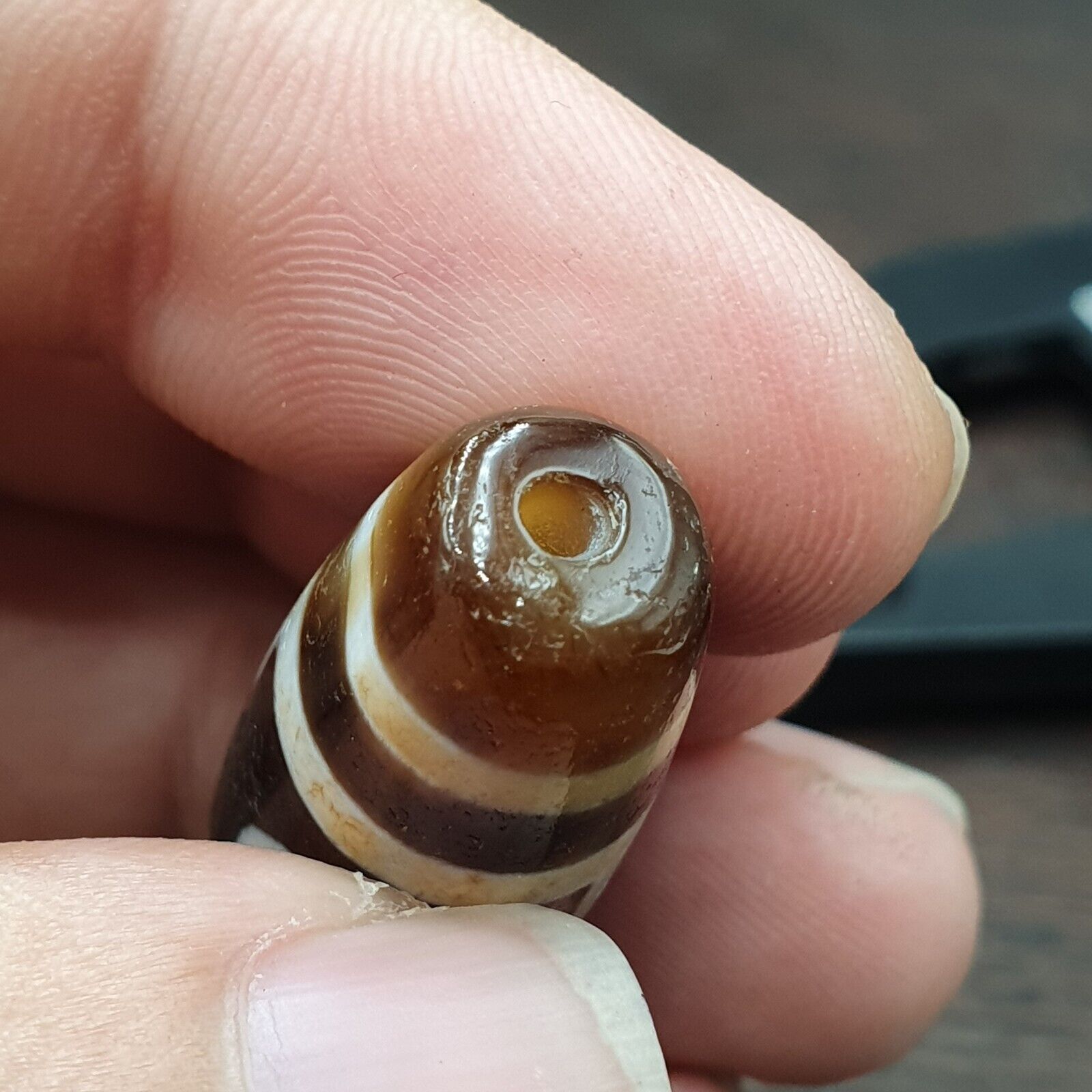 Protective Bead Amulet Vintage Old Indo Tibetan Agate pure 3 Eyes
