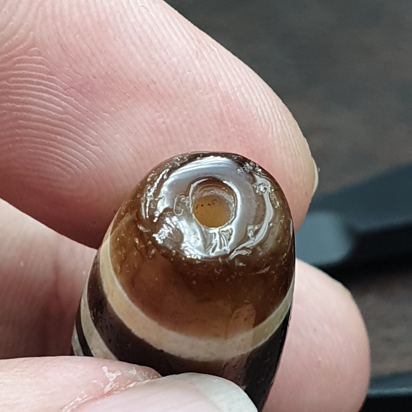 Protective Bead Amulet Vintage Old Indo Tibetan Agate pure 3 Eyes