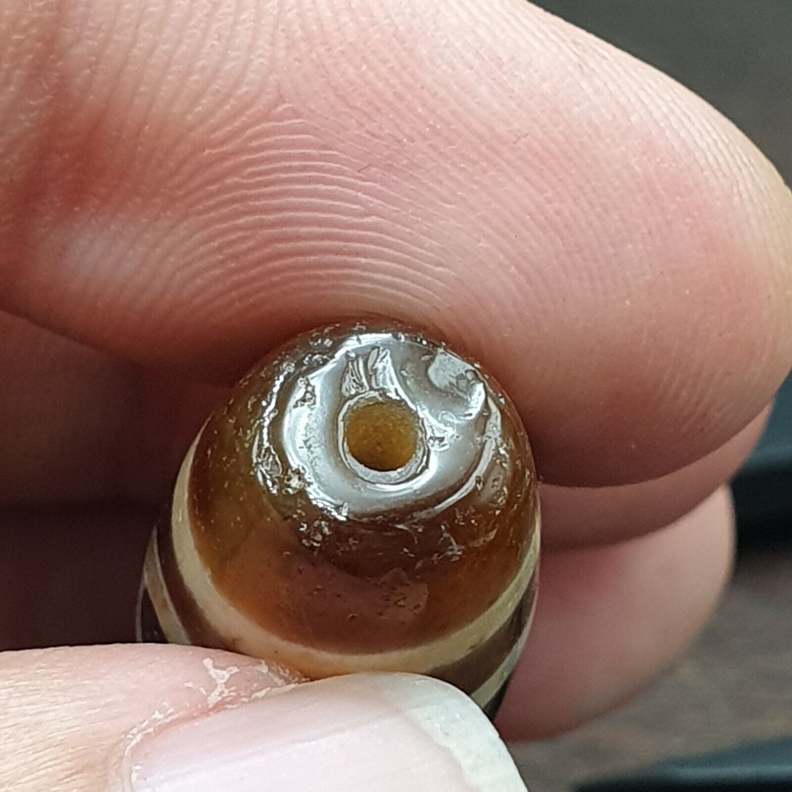 Protective Bead Amulet Vintage Old Indo Tibetan Agate pure 3 Eyes