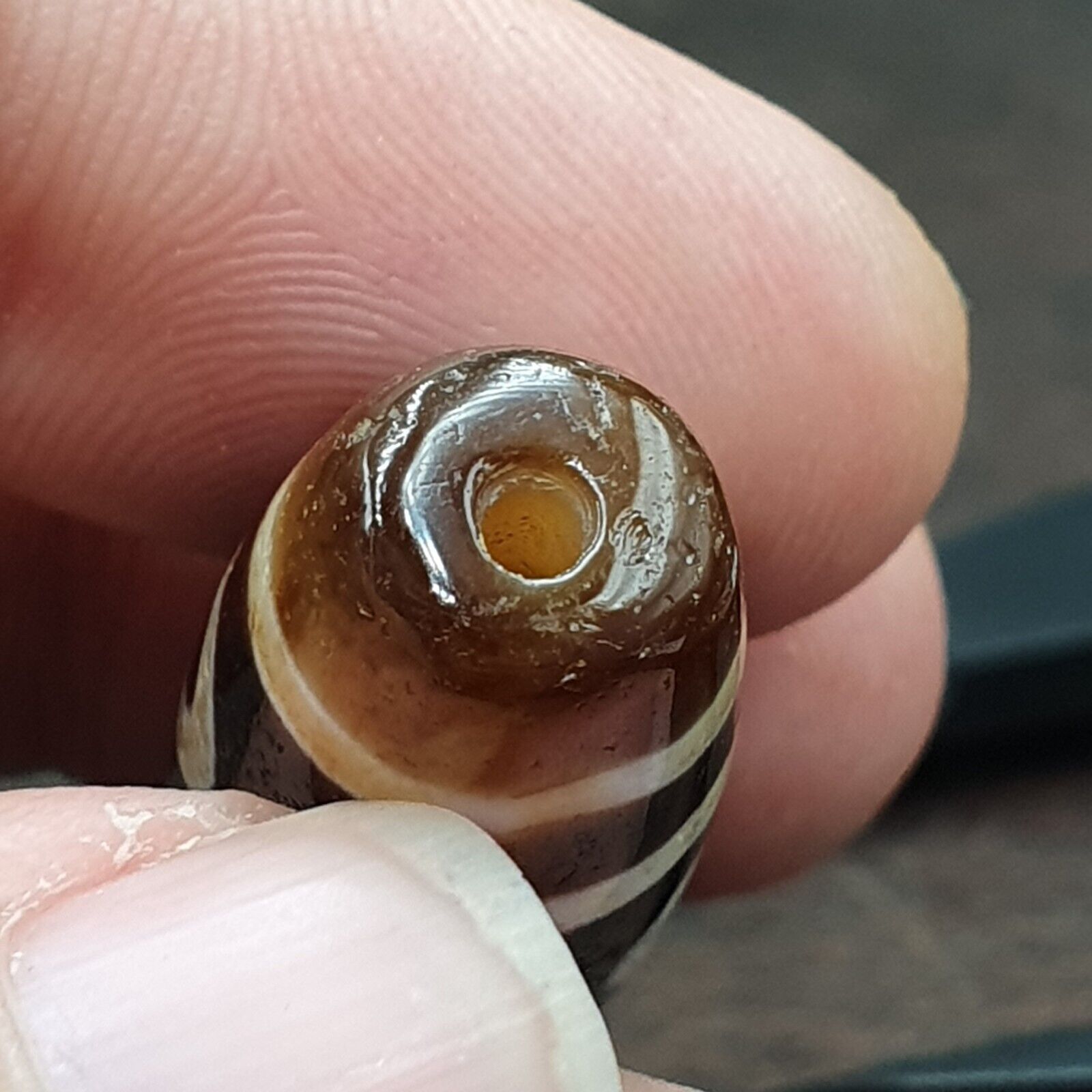 Protective Bead Amulet Vintage Old Indo Tibetan Agate pure 3 Eyes