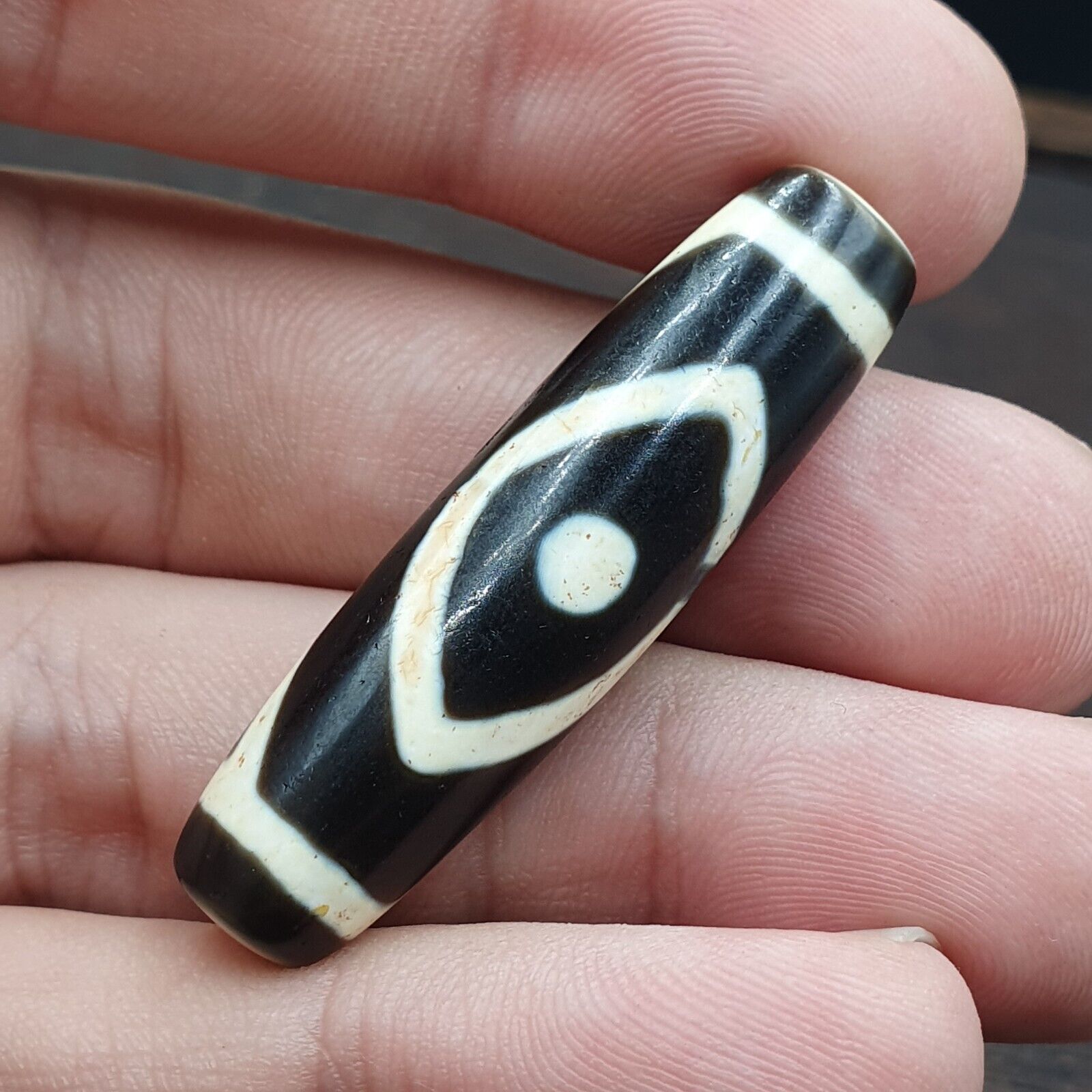 Tibetan Nepalese Himalayan Old Dzi Unique 3 eye Bead Amulet