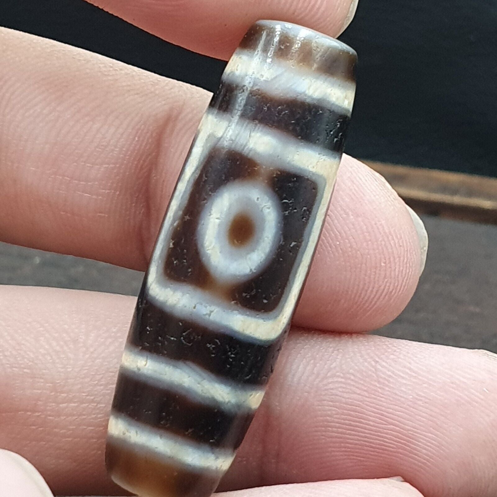 Tibetan Nepalese Himalayan Old Dzi Unique 2 eye Bead Amulet