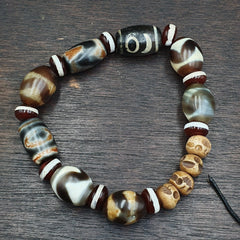 Antique Old Dzi Tibetan Chinese Agate Beads Bracelet