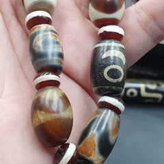 Antique Old Dzi Tibetan Chinese Agate Beads Bracelet