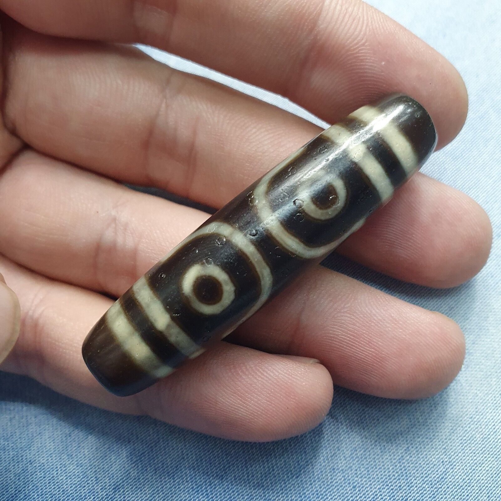 S3 Vintage Old Tibetan 3 Eyes Agate stone Dzi Bead big Amulet
