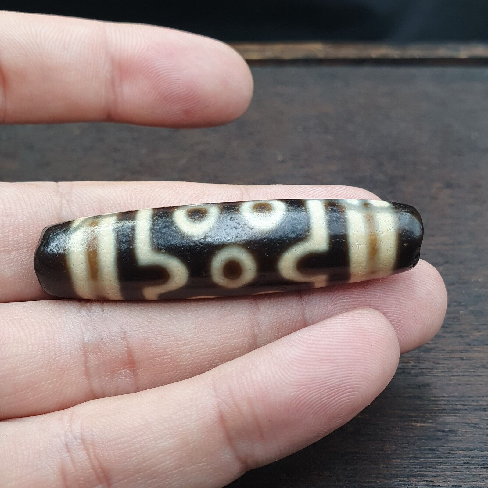 S1 Vintage Old Tibetan 7 Eyes Agate stone Dzi Bead big Amulet