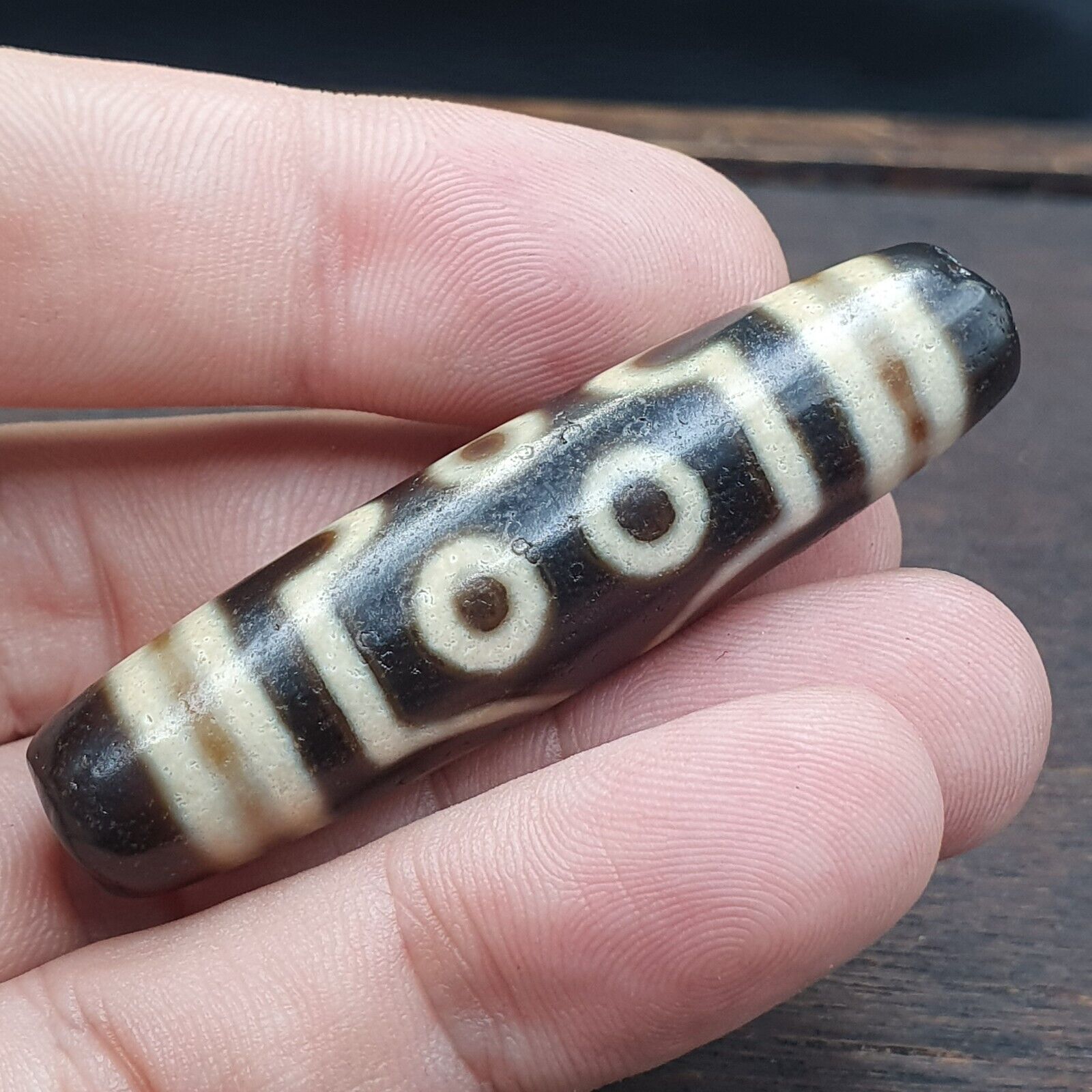 S1 Vintage Old Tibetan 7 Eyes Agate stone Dzi Bead big Amulet