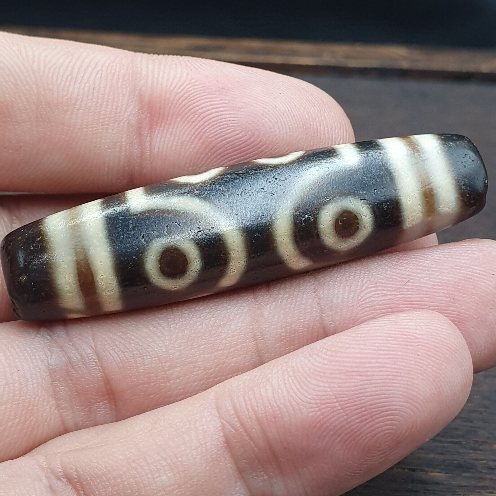 S1 Vintage Old Tibetan 7 Eyes Agate stone Dzi Bead big Amulet
