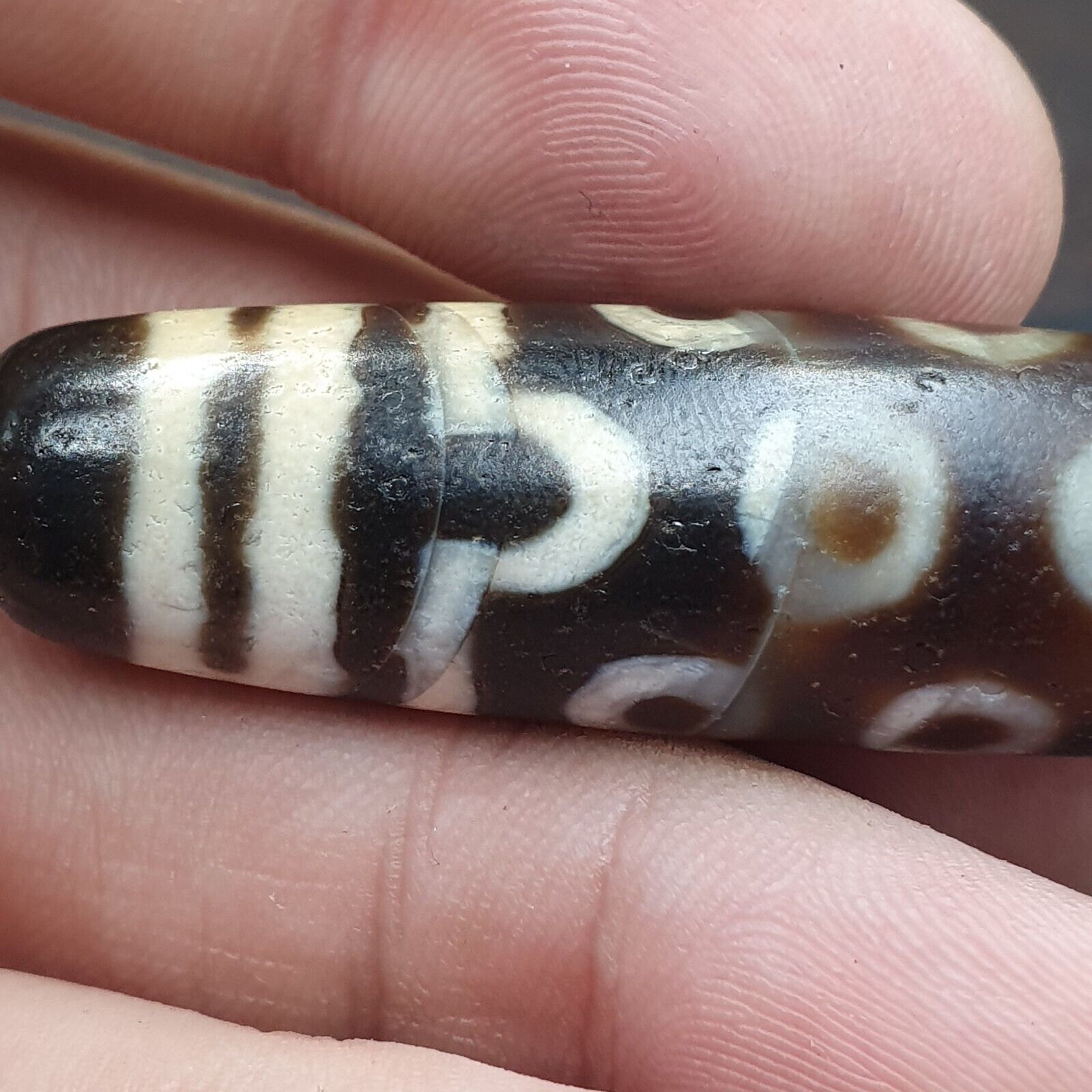 OTBS4 Vintage Old Tibetan 7 Eyes Agate stone Dzi Bead big Amulet