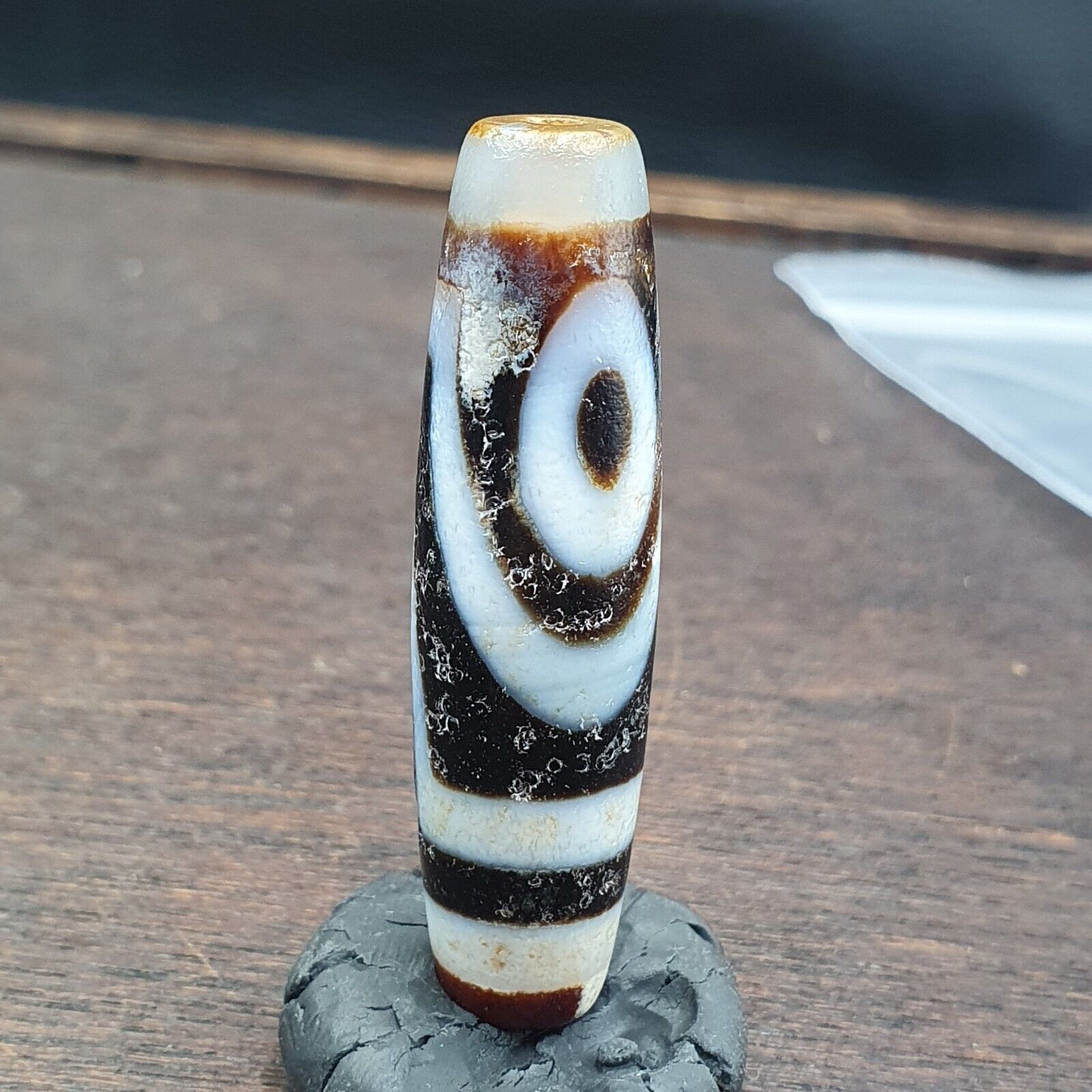 Vintage Indo Tibetan 2 Eyes rare Patterns Dzi chung agate Amulet Bead