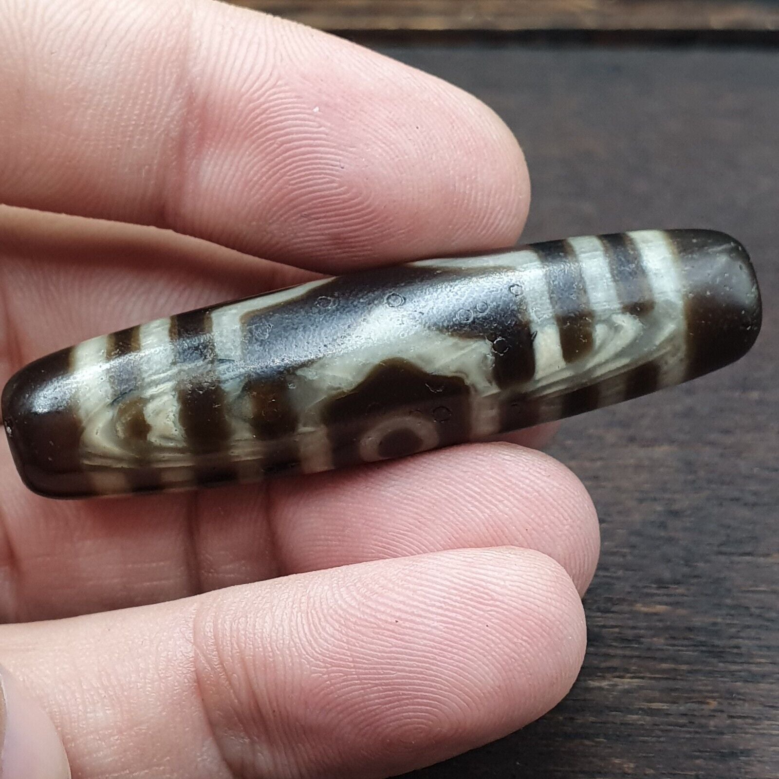 S3 Vintage Old Tibetan 3 Eyes Agate stone Dzi Bead big Amulet
