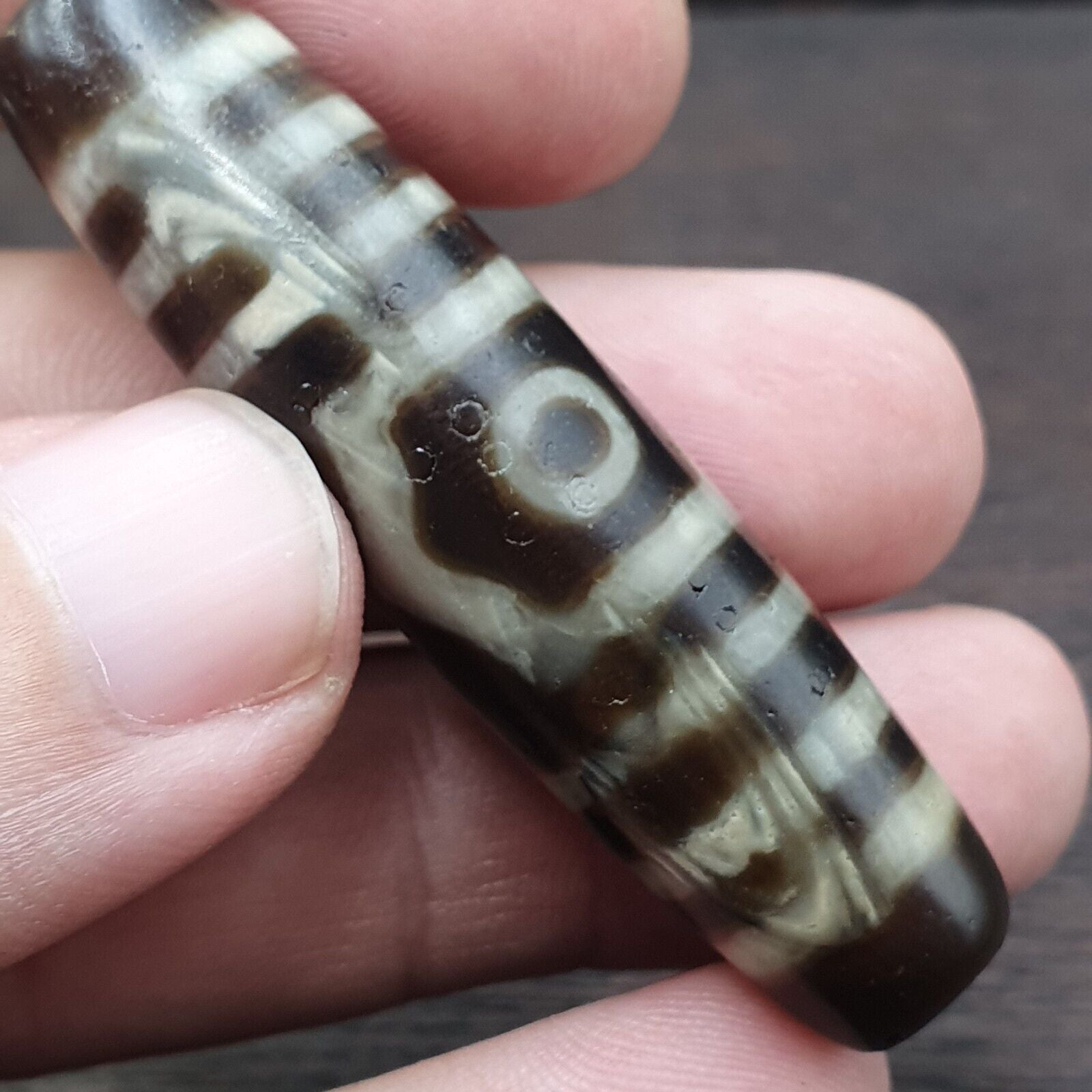 S3 Vintage Old Tibetan 3 Eyes Agate stone Dzi Bead big Amulet