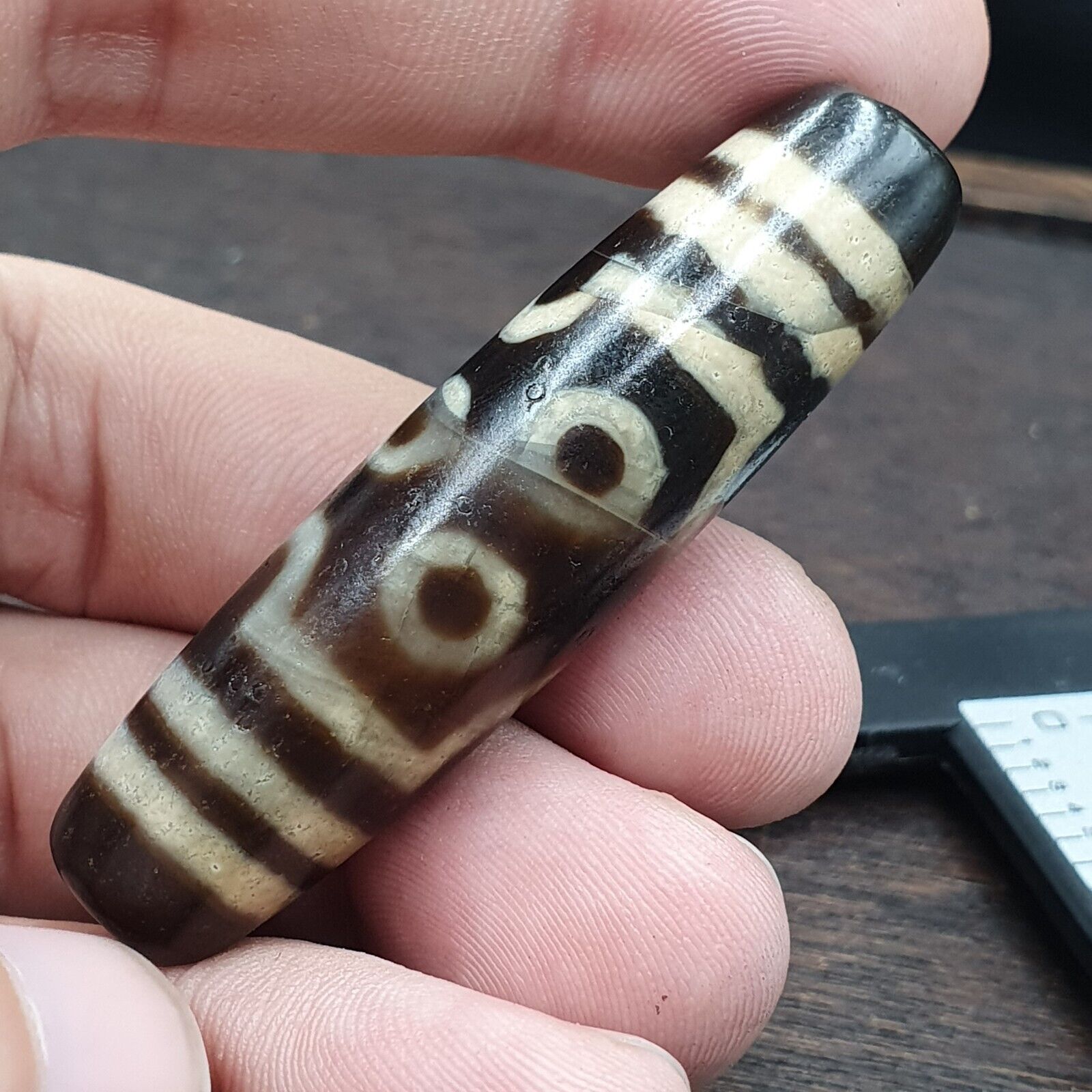 OTBS4 Vintage Old Tibetan 7 Eyes Agate stone Dzi Bead big Amulet