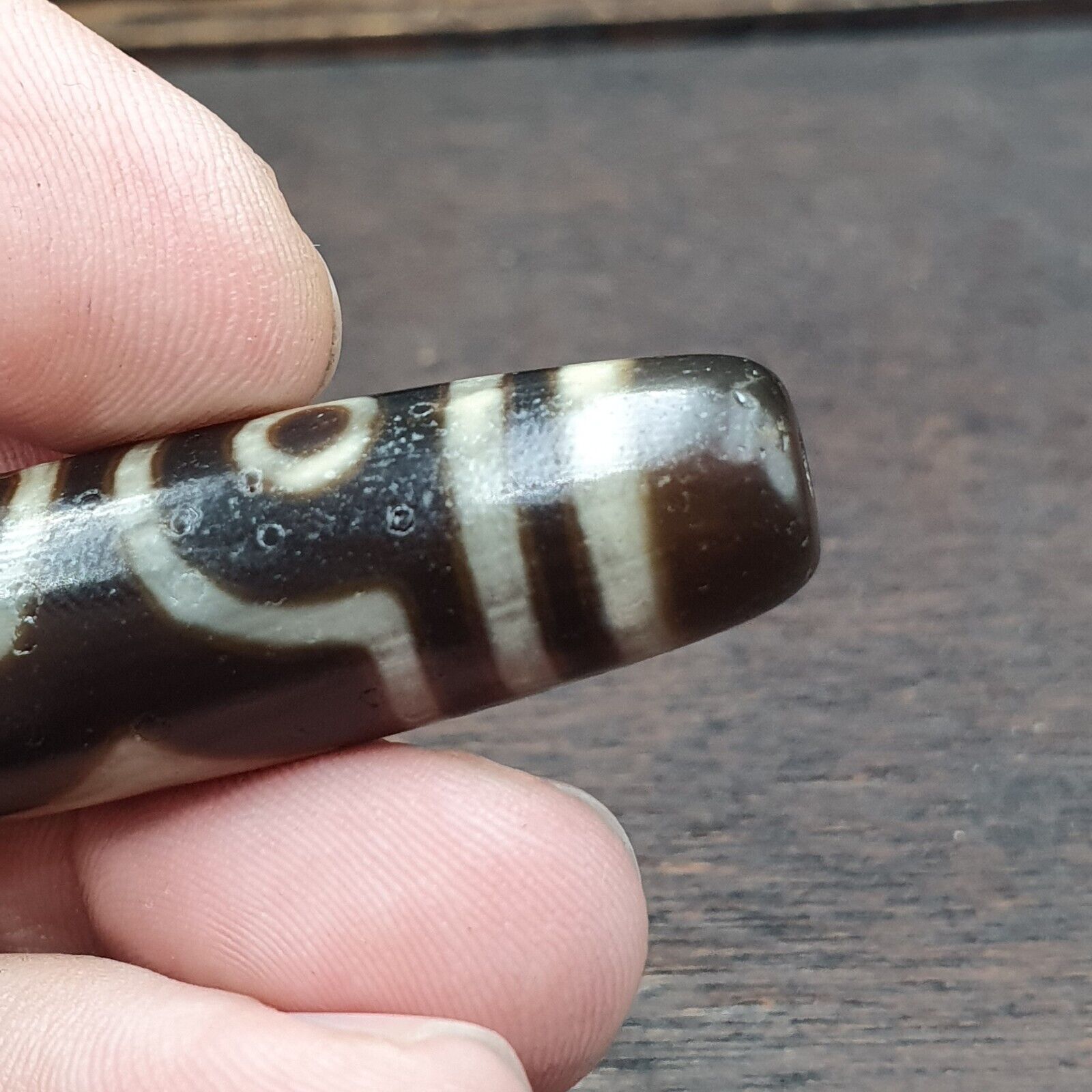 S3 Vintage Old Tibetan 3 Eyes Agate stone Dzi Bead big Amulet