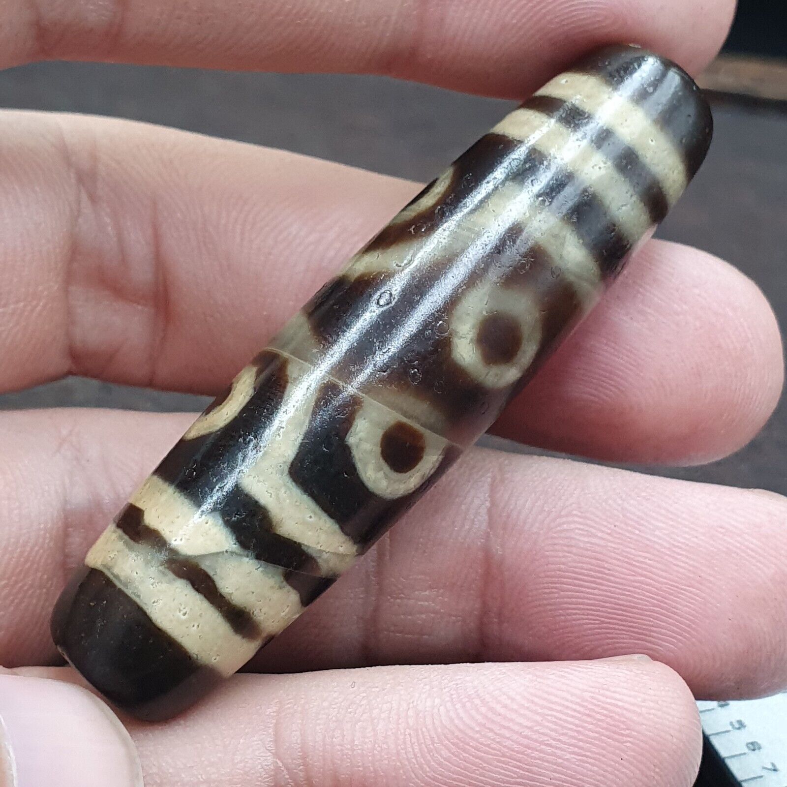 OTBS4 Vintage Old Tibetan 7 Eyes Agate stone Dzi Bead big Amulet