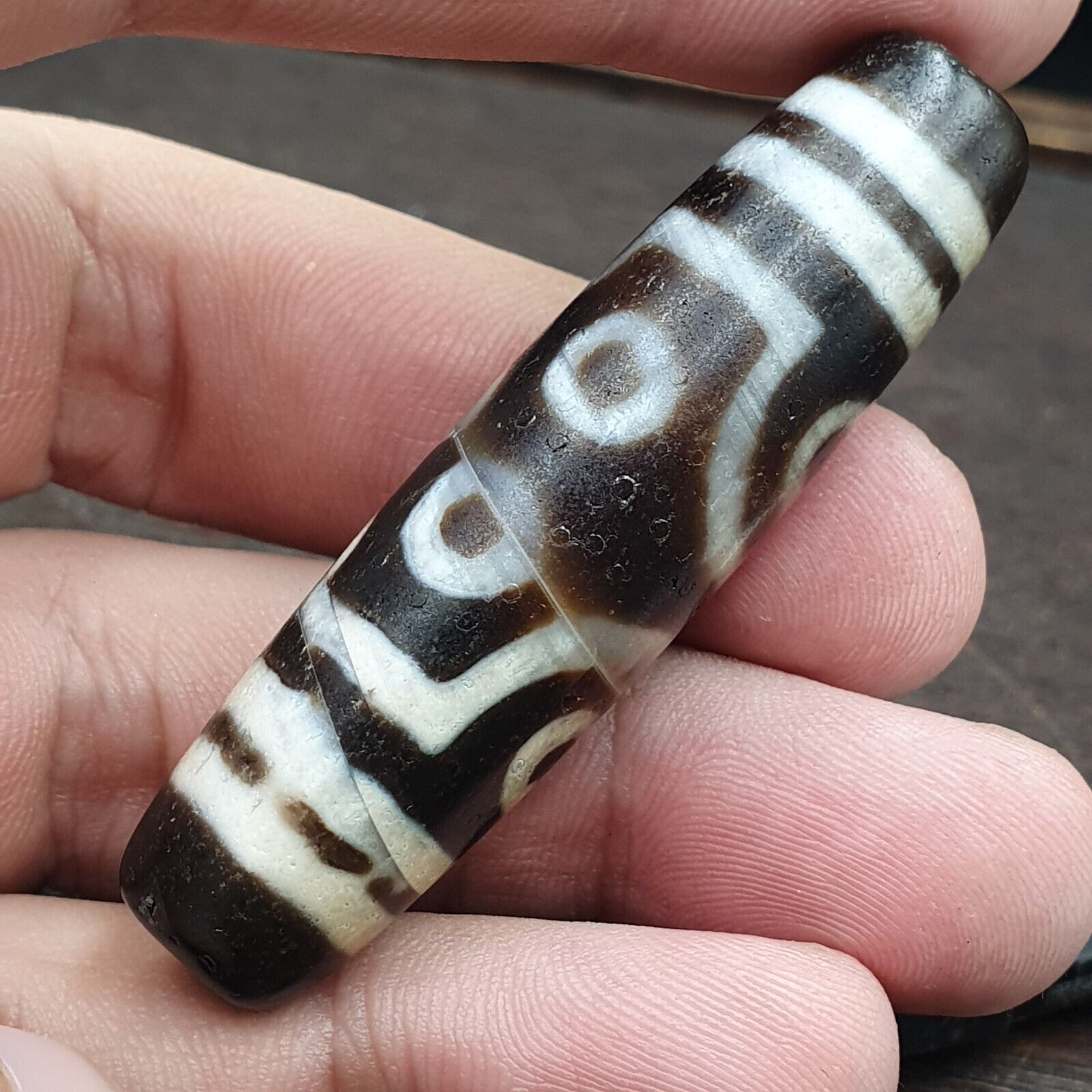 OTBS4 Vintage Old Tibetan 7 Eyes Agate stone Dzi Bead big Amulet