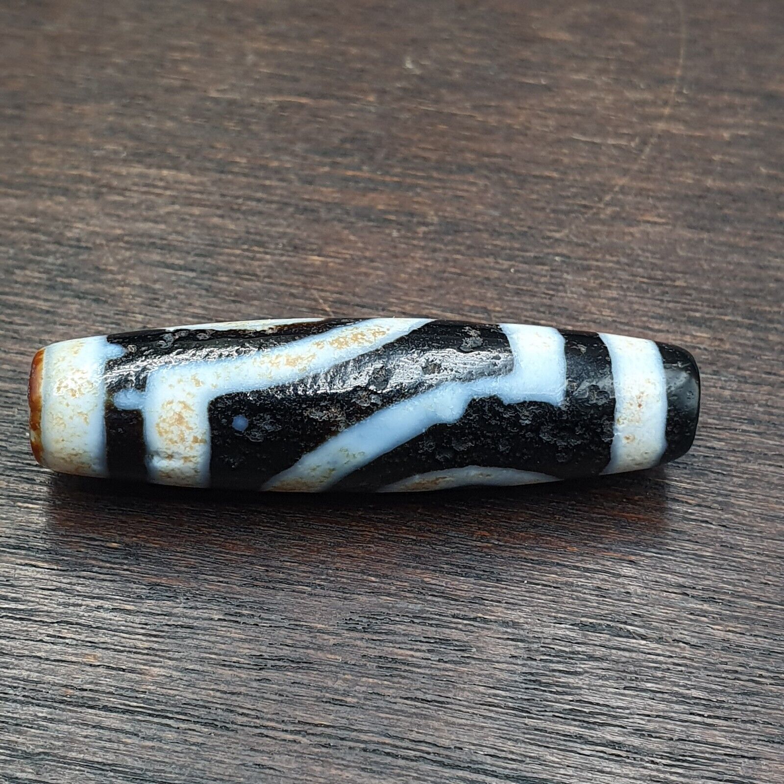 Vintage Indo Tibetan 2 Eyes rare Patterns Dzi agate Amulet Bead 2Y1