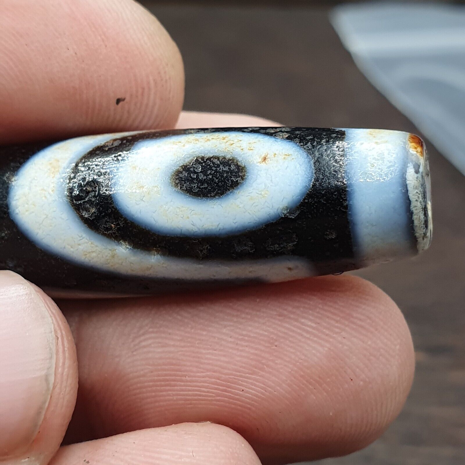 Vintage Indo Tibetan 2 Eyes rare Patterns Dzi agate Amulet Bead 2Y1