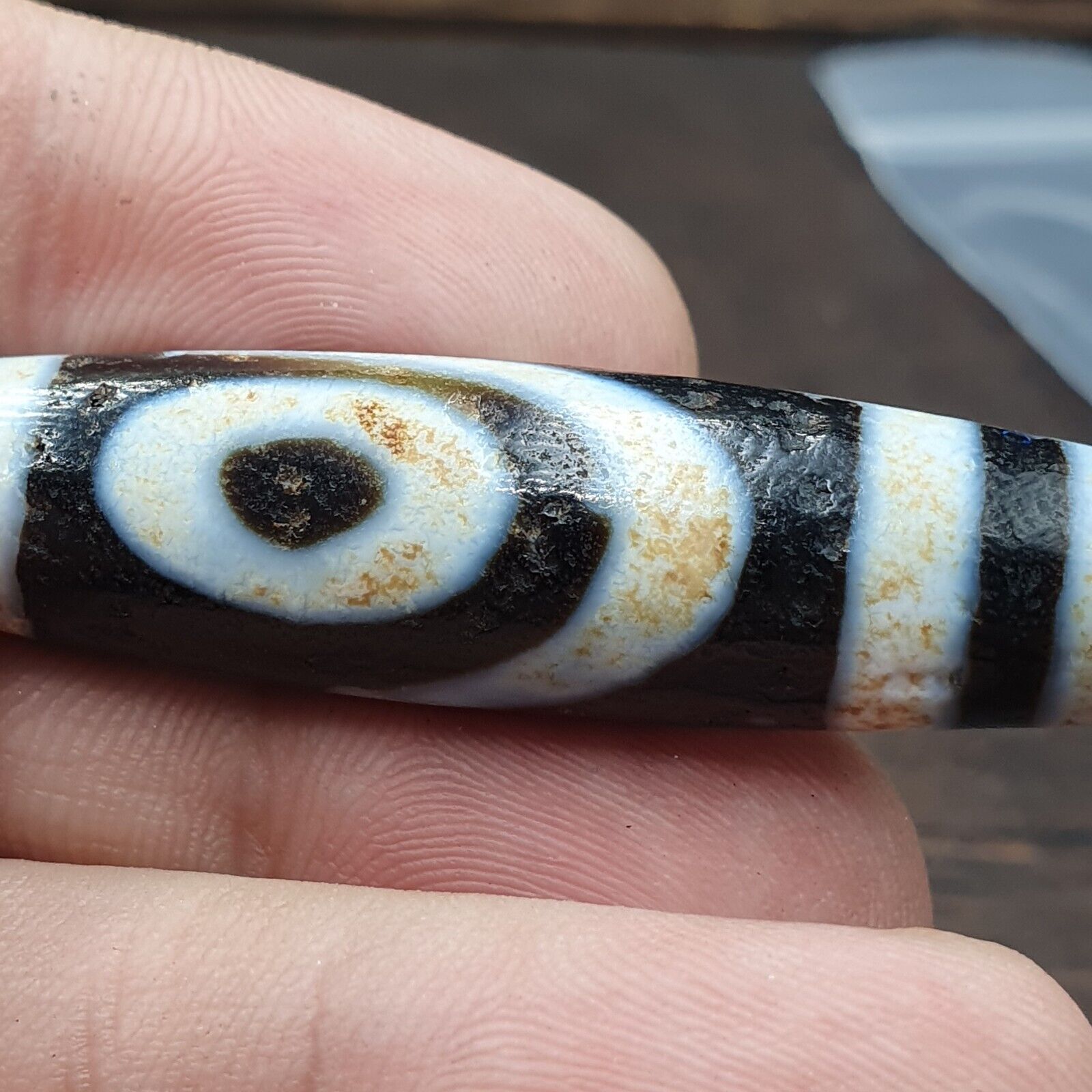 Vintage Indo Tibetan 2 Eyes rare Patterns Dzi agate Amulet Bead 2Y1