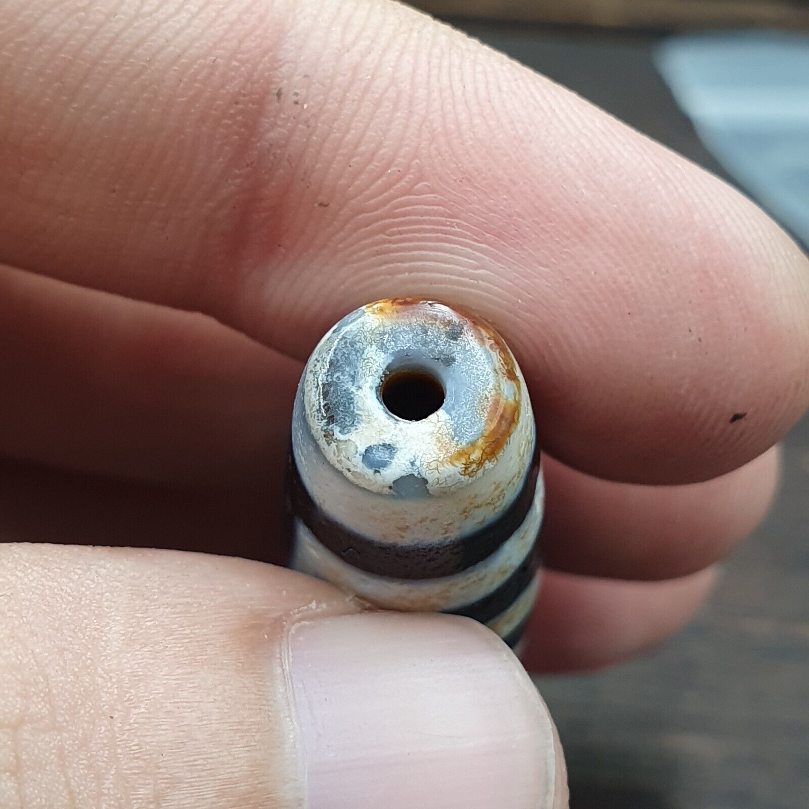 Vintage Indo Tibetan 2 Eyes rare Patterns Dzi agate Amulet Bead 2Y1