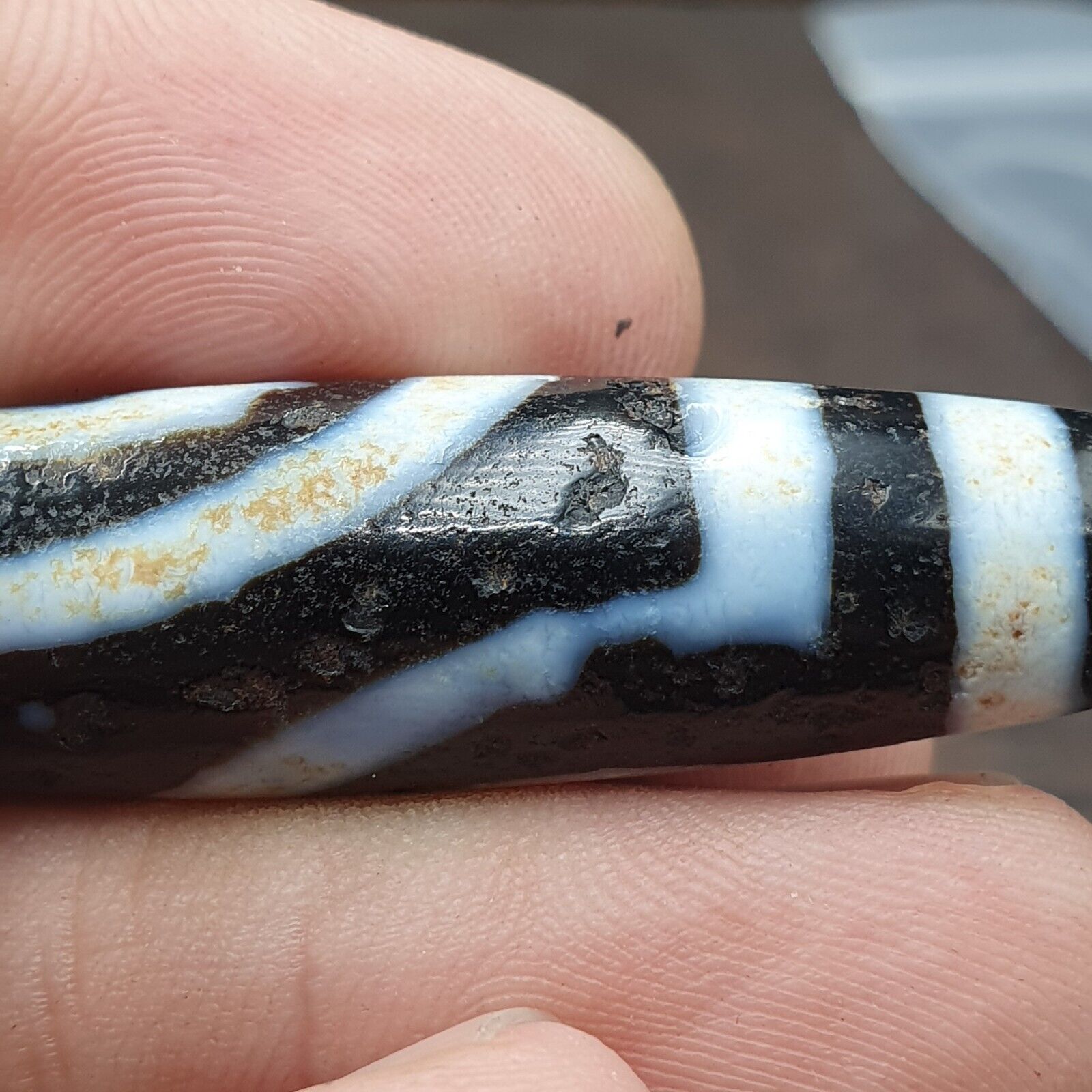 Vintage Indo Tibetan 2 Eyes rare Patterns Dzi agate Amulet Bead 2Y1