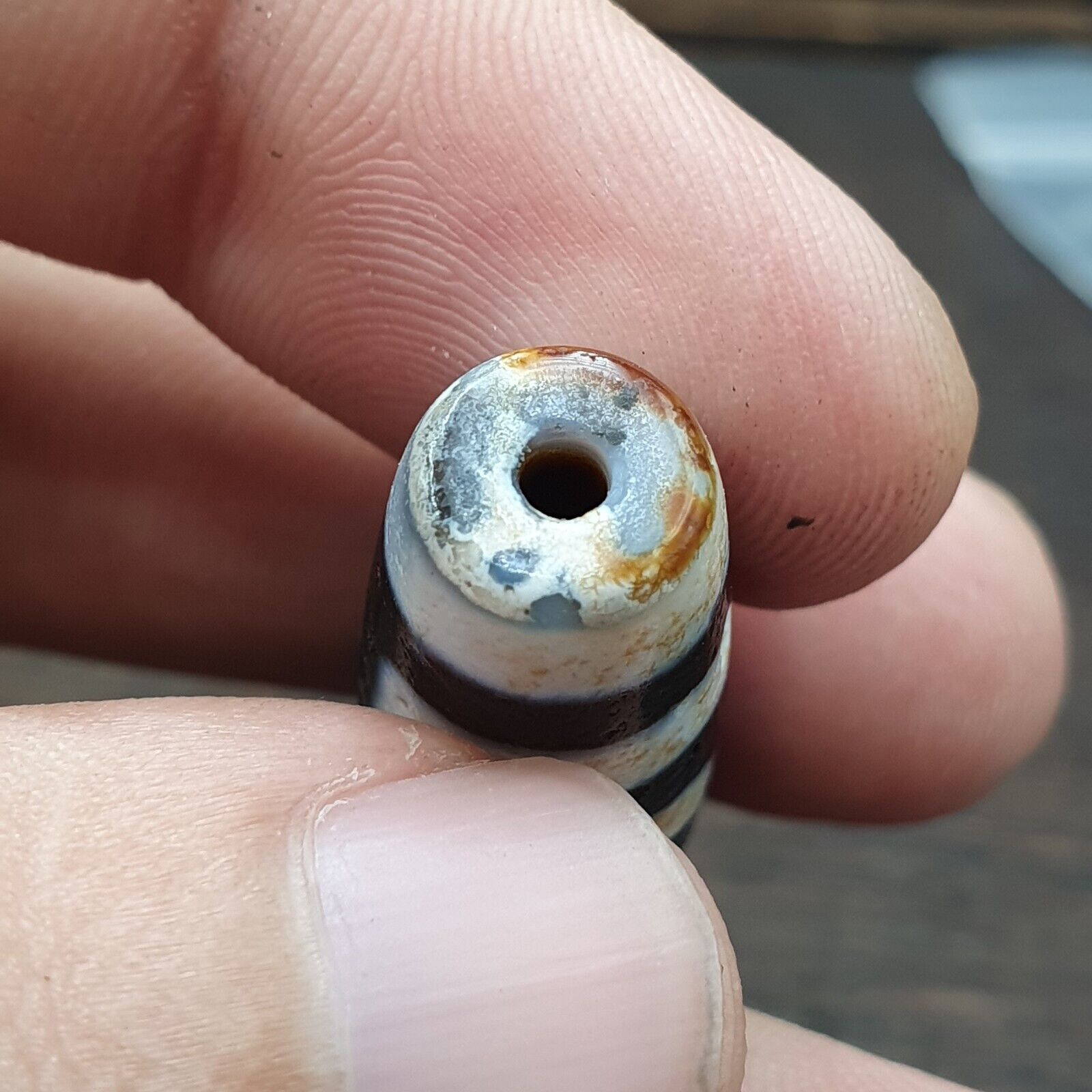 Vintage Indo Tibetan 2 Eyes rare Patterns Dzi agate Amulet Bead 2Y1