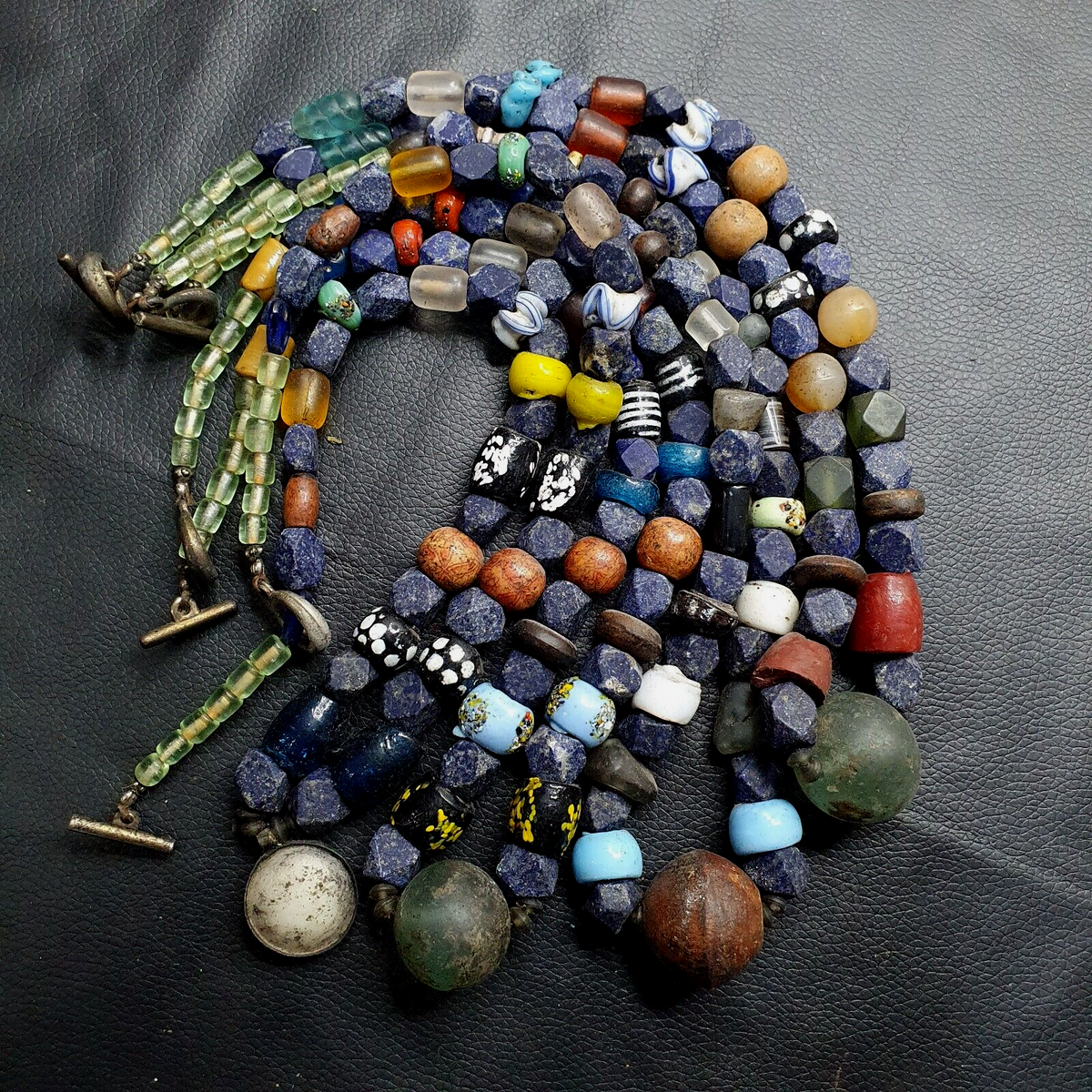 4 Vintage Lapis and Glass beaded Necklaces With Old pendants Lot 4 LPS4