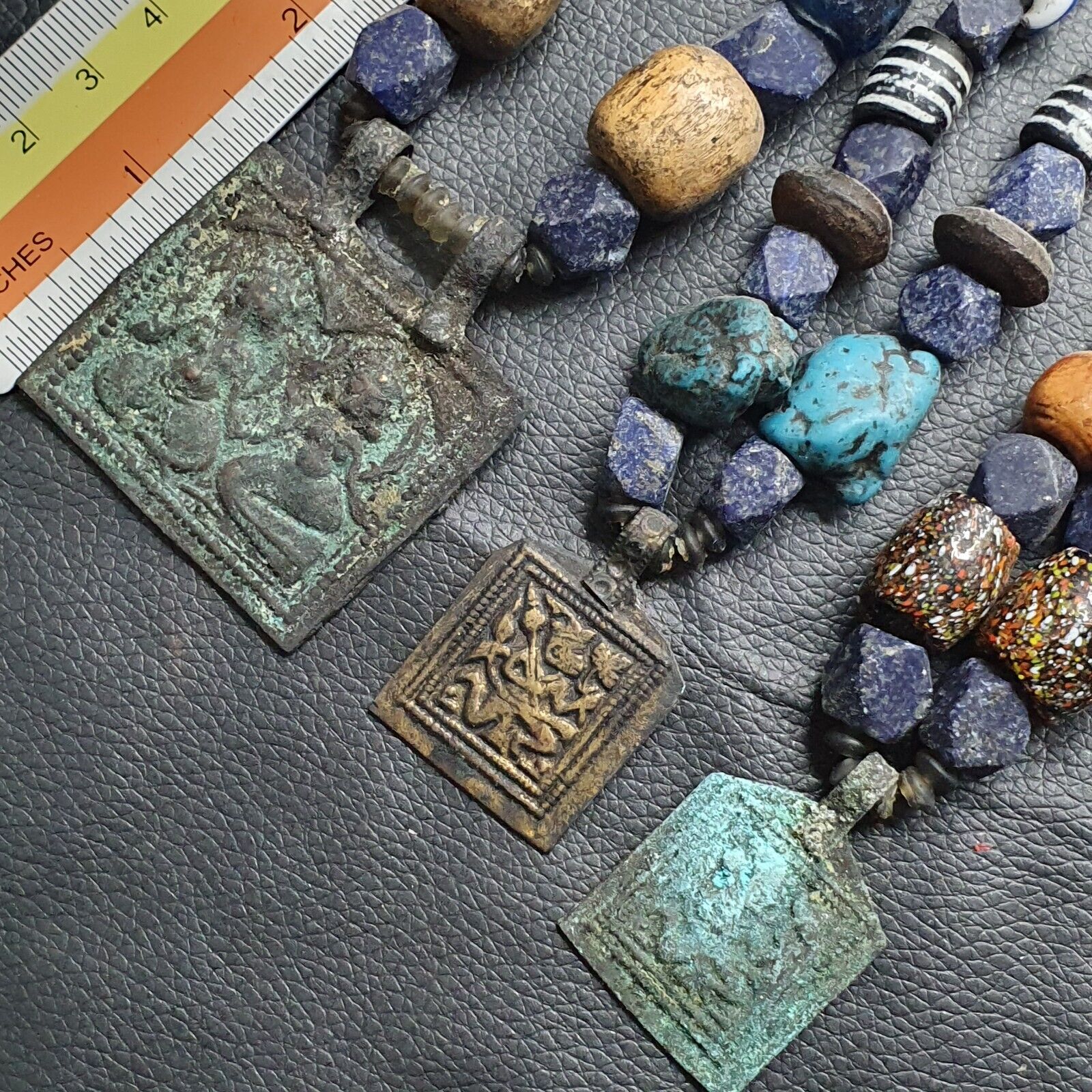 Vintage Lapis and Glass beaded Necklaces With Old pendants Lot 3 LPS3
