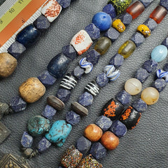 Vintage Lapis and Glass beaded Necklaces With Old pendants Lot 3 LPS3